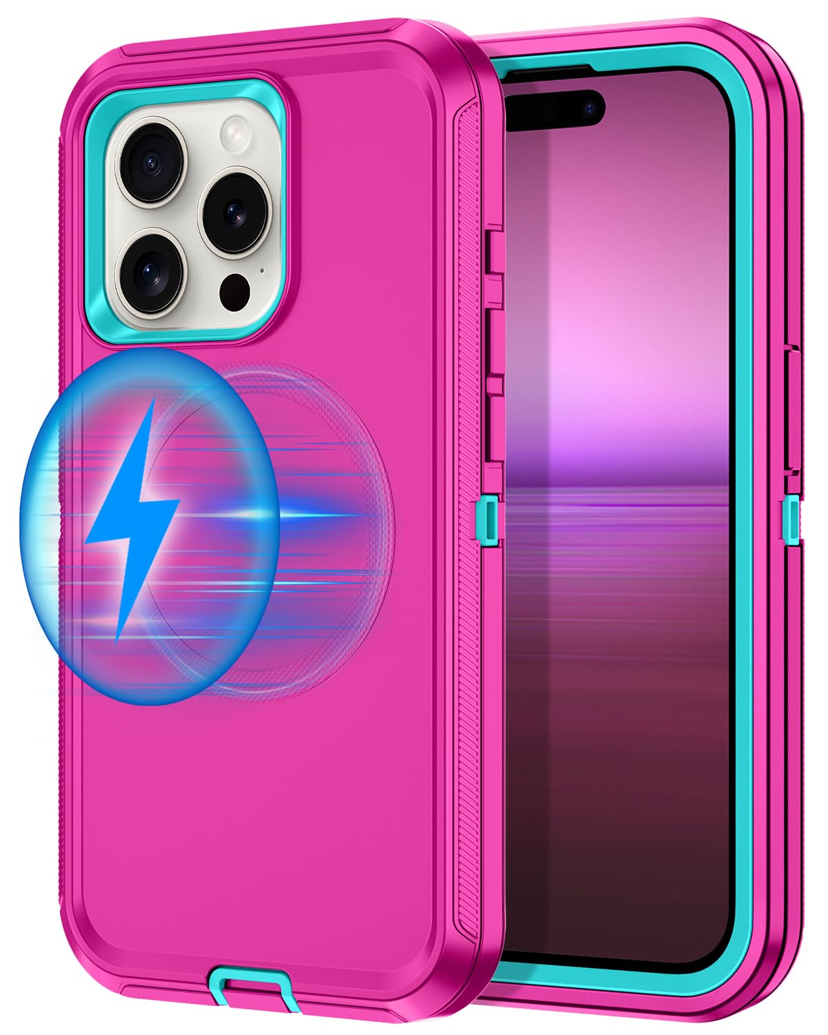 I-HONVA for iPhone 15 Pro Case [Compatible with MagSafe] Shockproof 3-Layer Full Body Protection [Without Screen Protector] Rugg