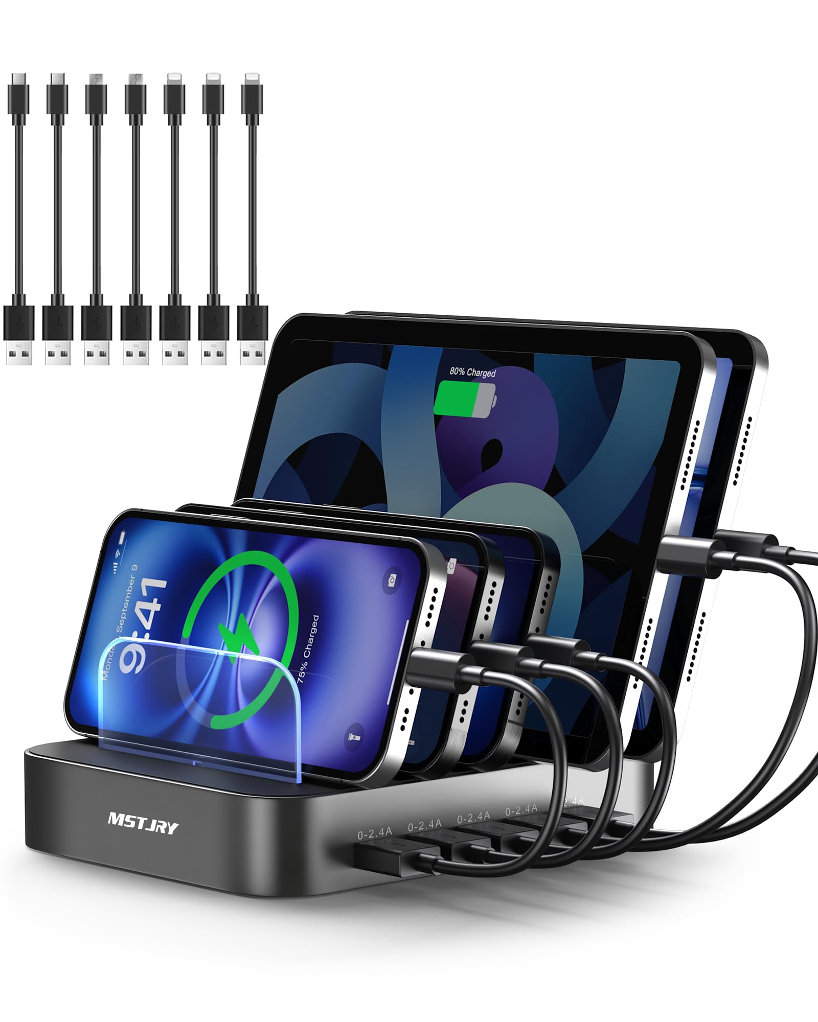 MSTJRY Charging Station for Multiple Devices : 5 Port Multi USB-A Charger Stations Multi-Device Organizer Charging Dock Designed