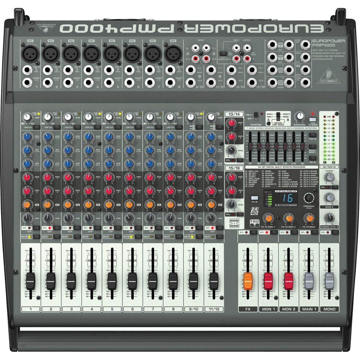 Behringer Europower Pmp4000 Powered Mixer   16 Channels, 1600 Watts With Multi Fx Processor And Fbq Feedback Detection System