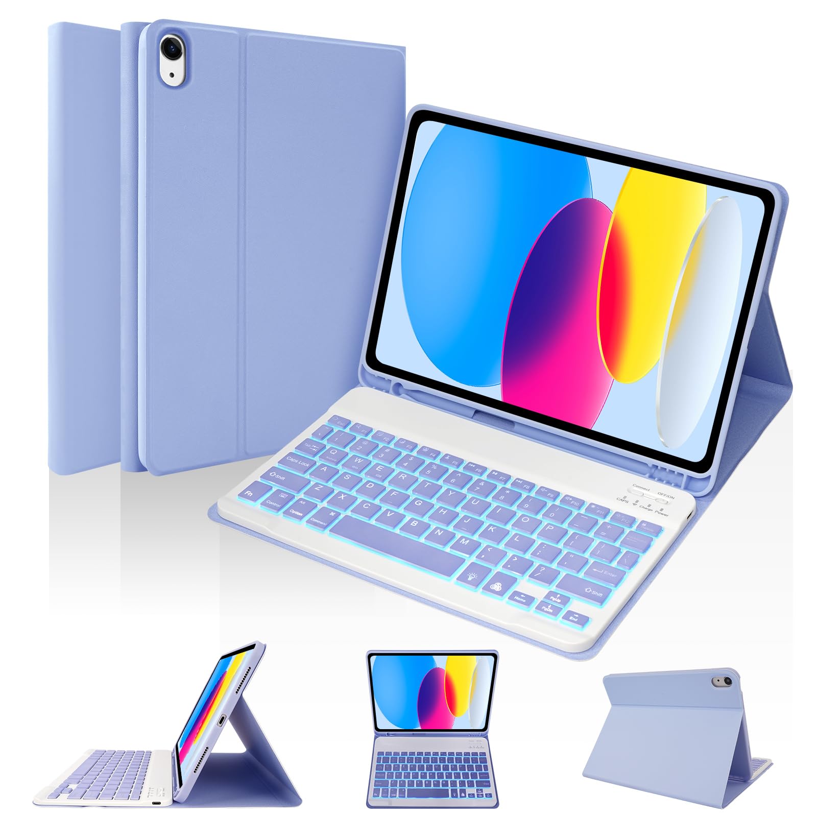 Soppy Ipad 10Th Generation Case With 7 Color Backlit Keyboard For Ipad 10Th Gen 10.9'' 2022 (A2696/A2757/A2777), Detachable Wire