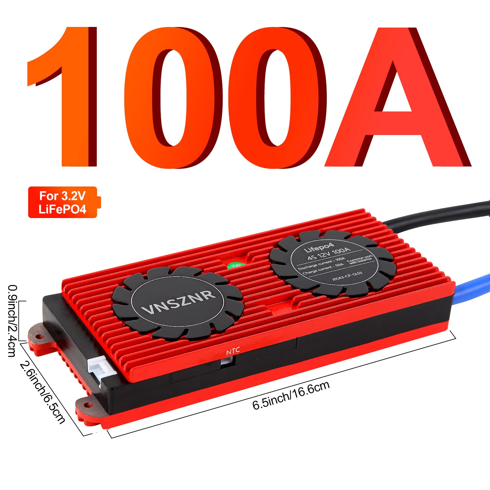 Vnsznr Lifepo4 Bms 4S 12V 100A Lithium Iron Phosphate Battery Management System Pcb Protection Board With Balance Leads Wires Fo