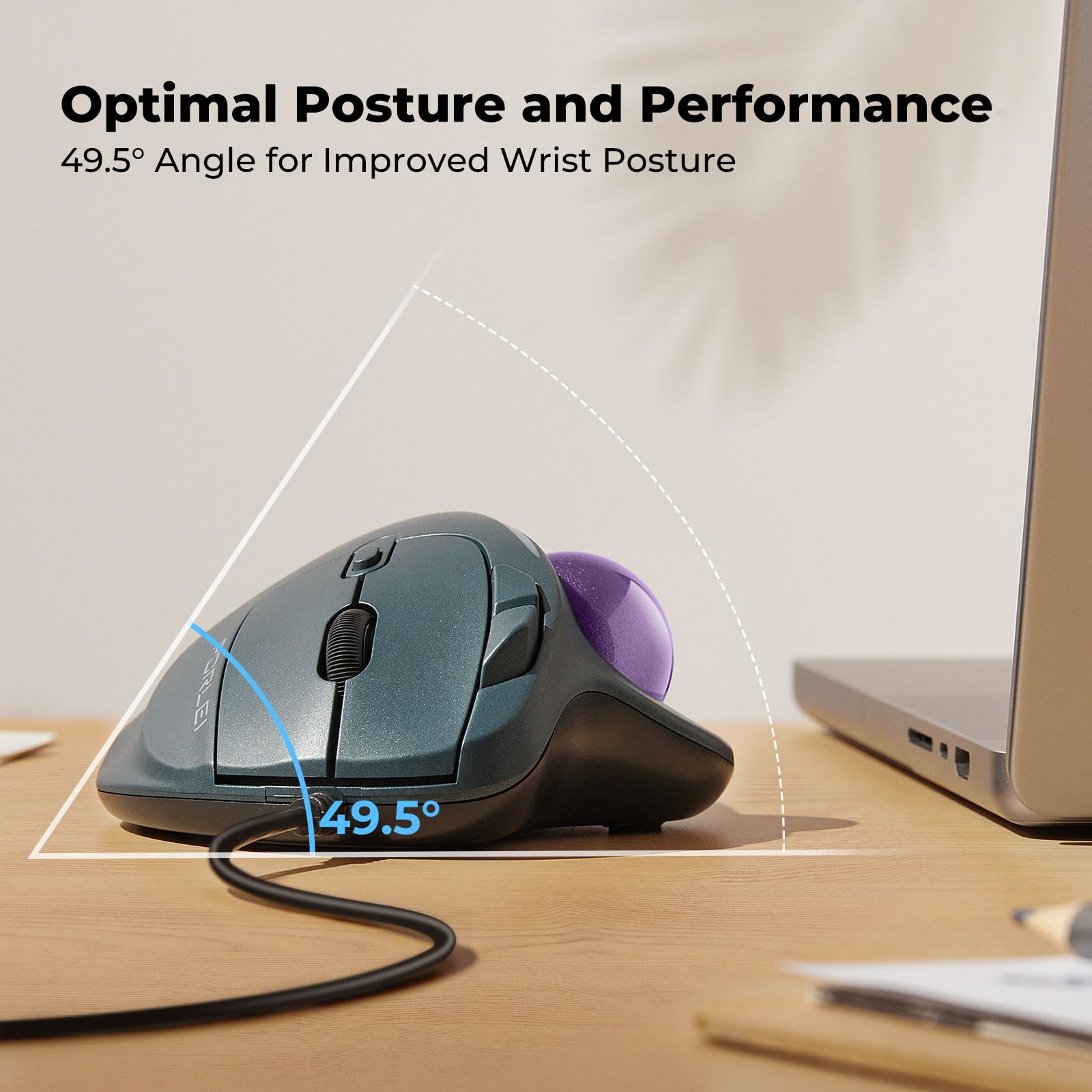 Trackball Mouse Wired, Ergonomic Comfort Design Reduces Muscle Strain, Usb Plug&Play, Easy Thumb Control, Precision Tracking Wit