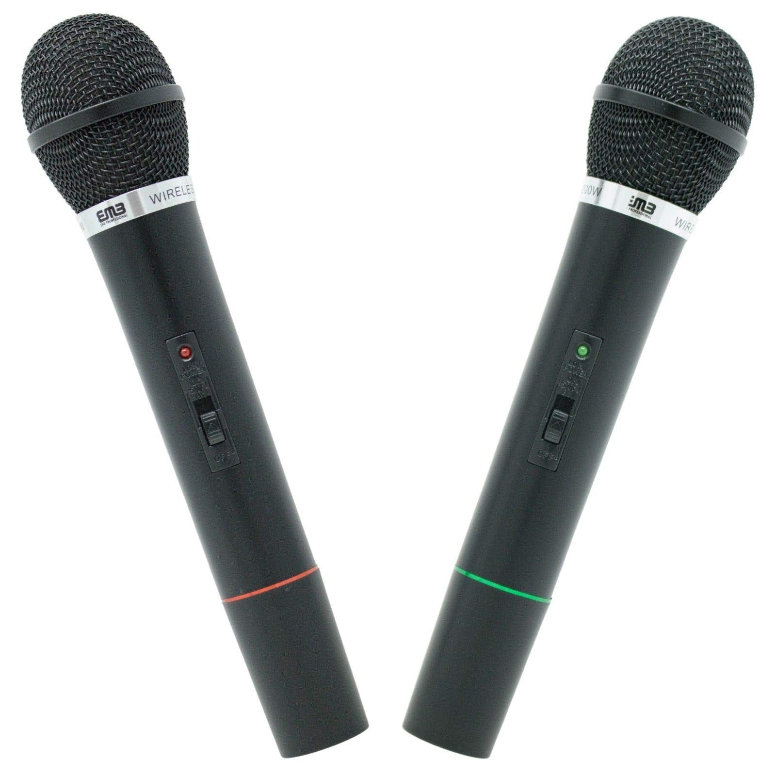 Emb Em 200W Professional Wireless Microphone System Dual Handheld (2 Microphones) 1 Cordless Fm Receiver Including 1X 1/4'' Jack