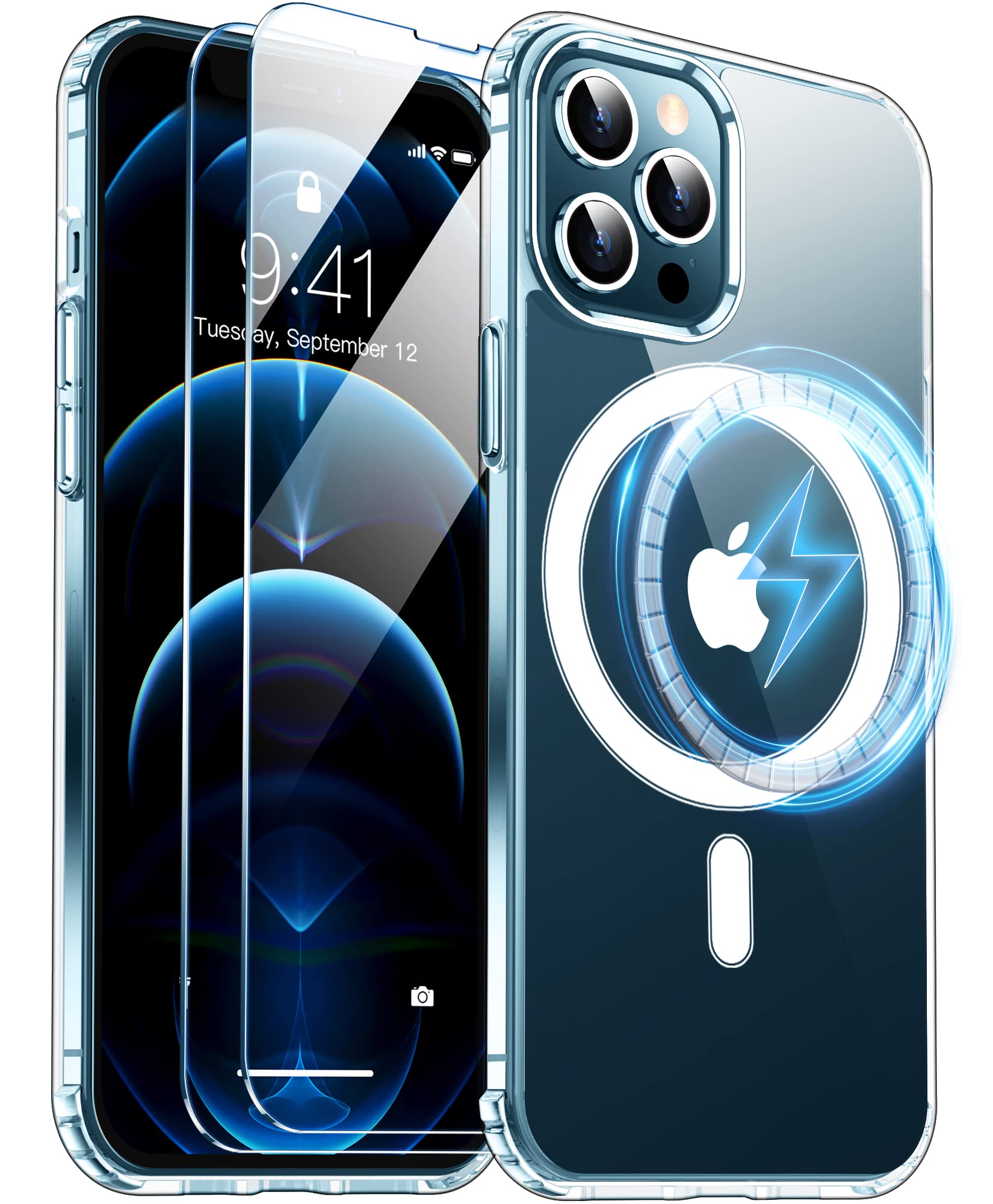 Femrit Magnetic Case For Iphone 12 Pro Max Case [Crystal Clear] [Compatible With Magsafe] [2 Pcs Tempered Glass Screen Protector