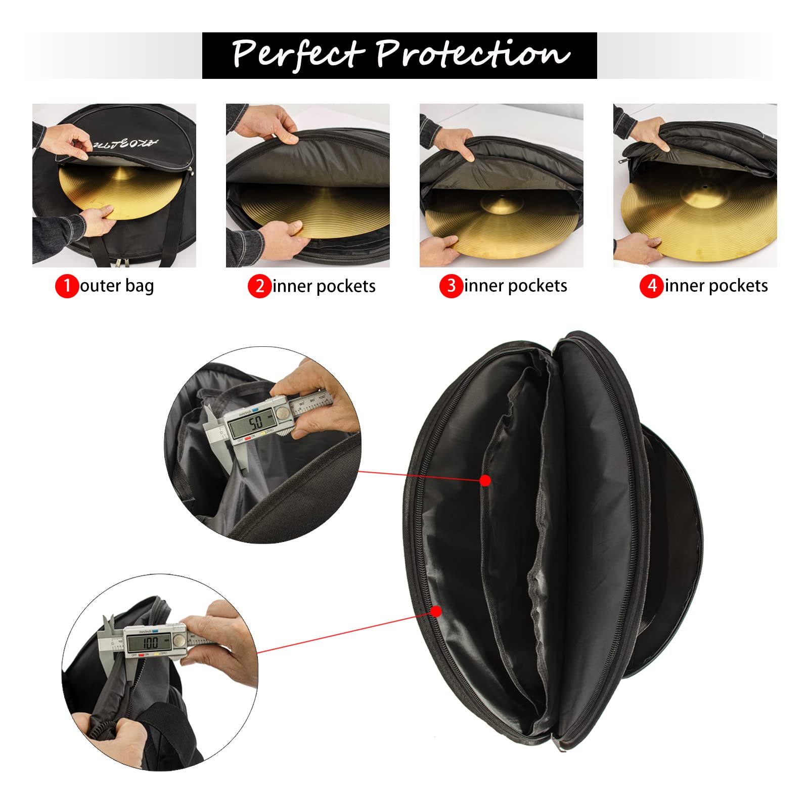 Akozlin 22'' Cymbal Gig Bag With Carry Handle,5Mm Thick Padded Cotton For Perfect Protection, Great For Dust Proof And Waterproo