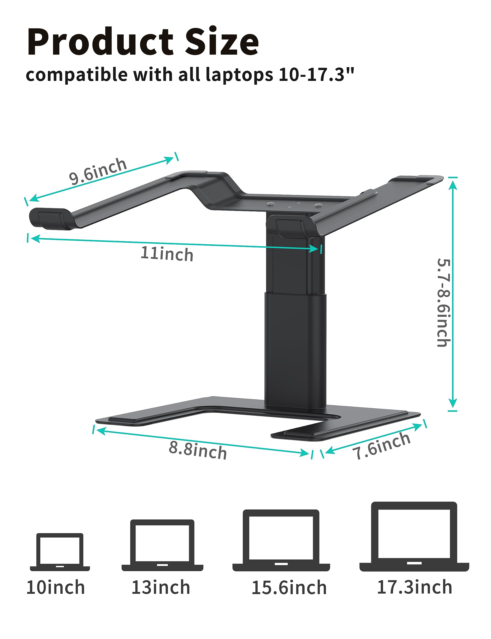 Alashi Laptop Stand For Desk, Computer Stand Adjustable Height, Ergonomic Notebook Laptop Riser, Aluminum Metal Holder Compatibl