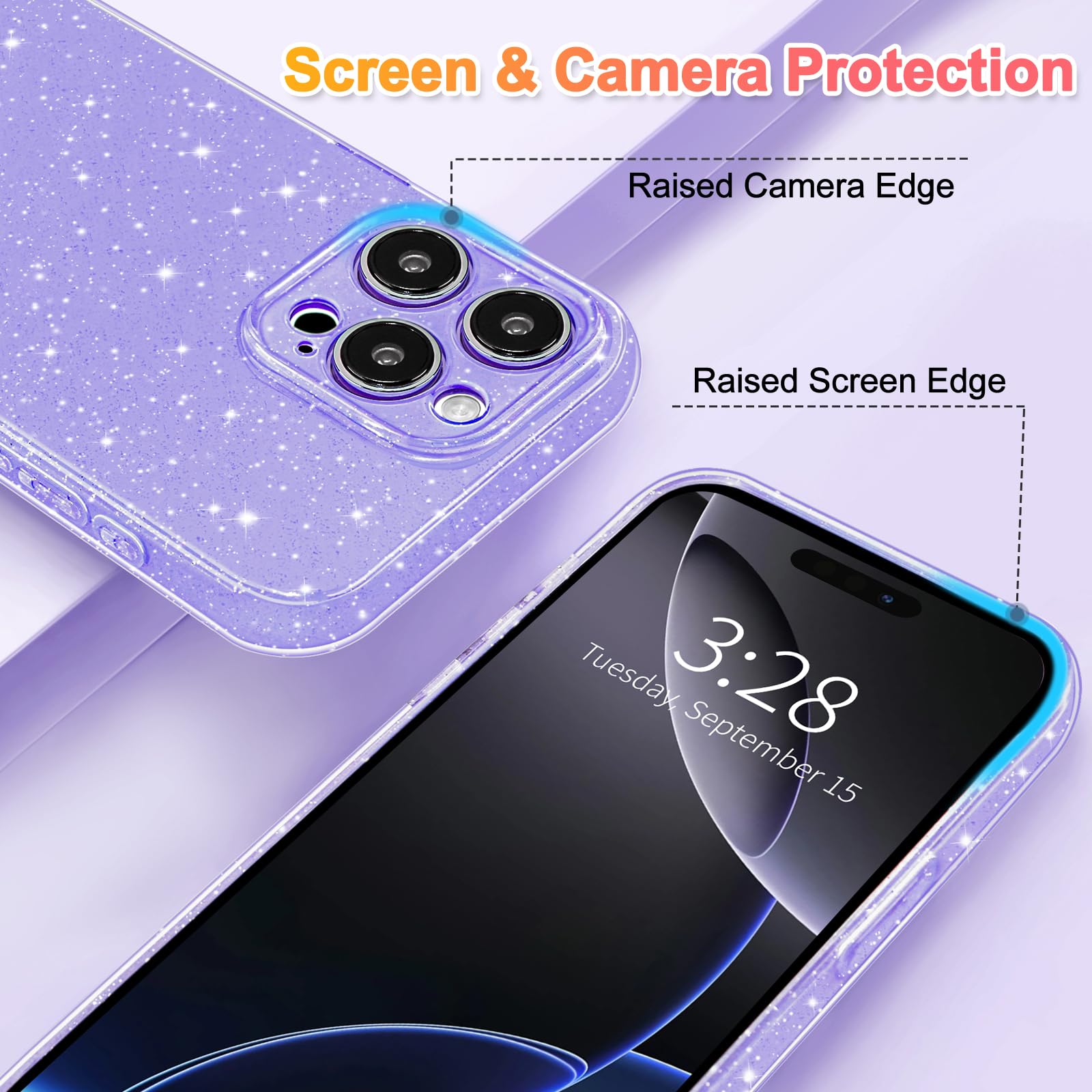 Hython Case For Iphone 16 Pro Case Glitter Cute Sparkly Shiny Bling Sparkle Phone Cases 6.3'', Thin Slim Fit Soft Tpu Bumper Sho