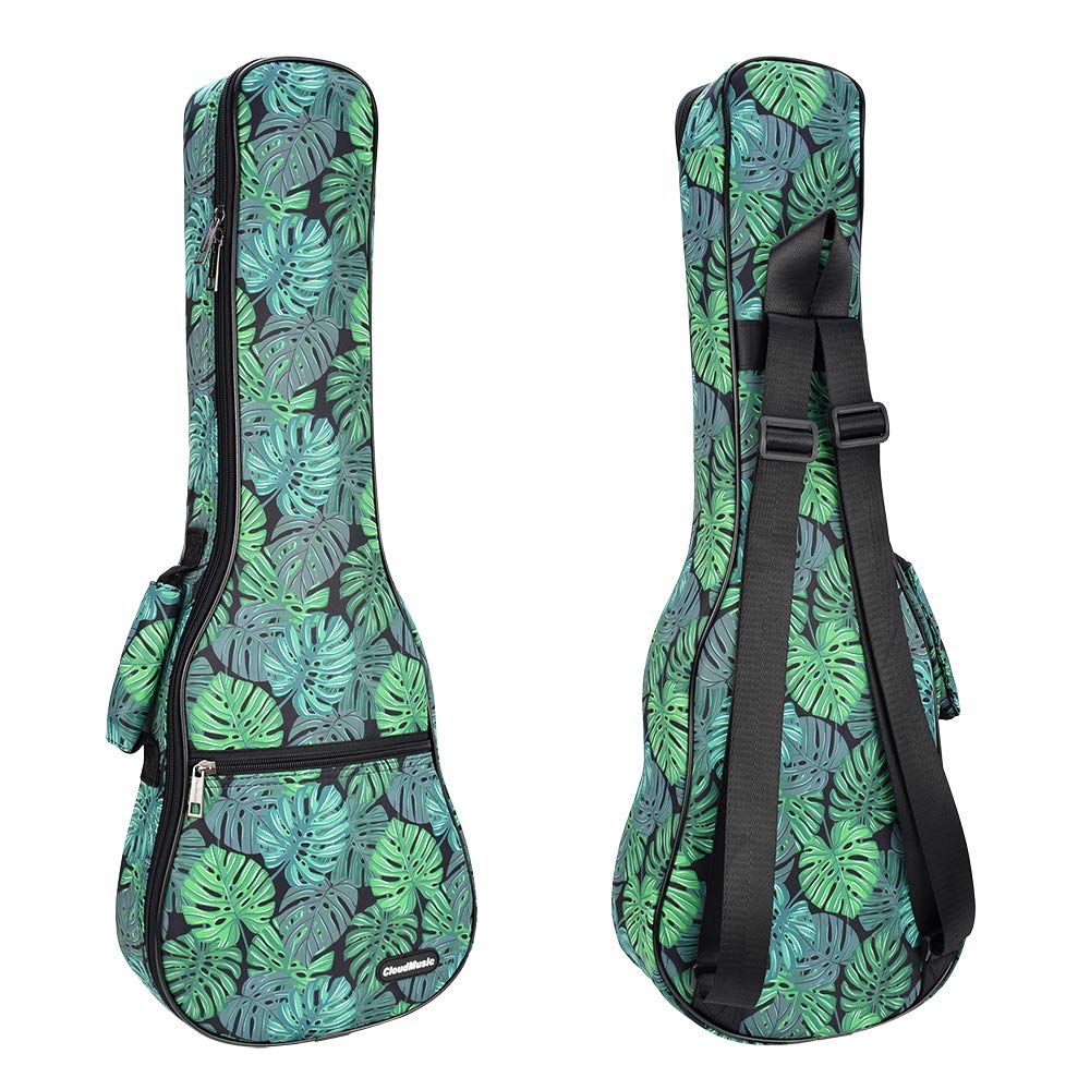 Cloudmusic Ukulele Case Gig Bag Padded Backpack For Soprano 21'' Inch(Soprano,Green Monstera)