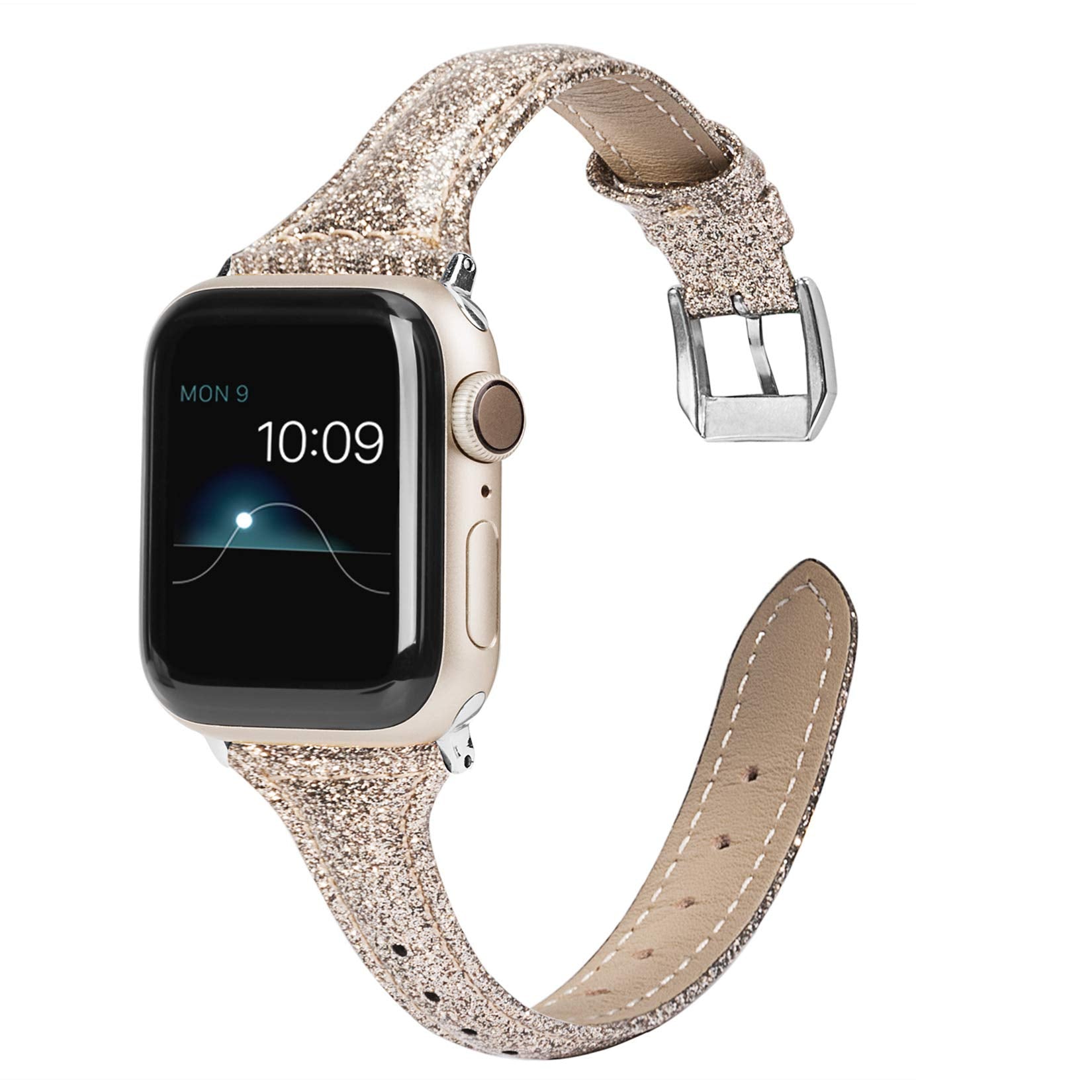Wearlizer Gold Thin Glitter Leather Compatible With Apple Watch Bands 38Mm 40Mm 41Mm Womens For Iwatch Se Series 8 7 6 5 4 3 2 1
