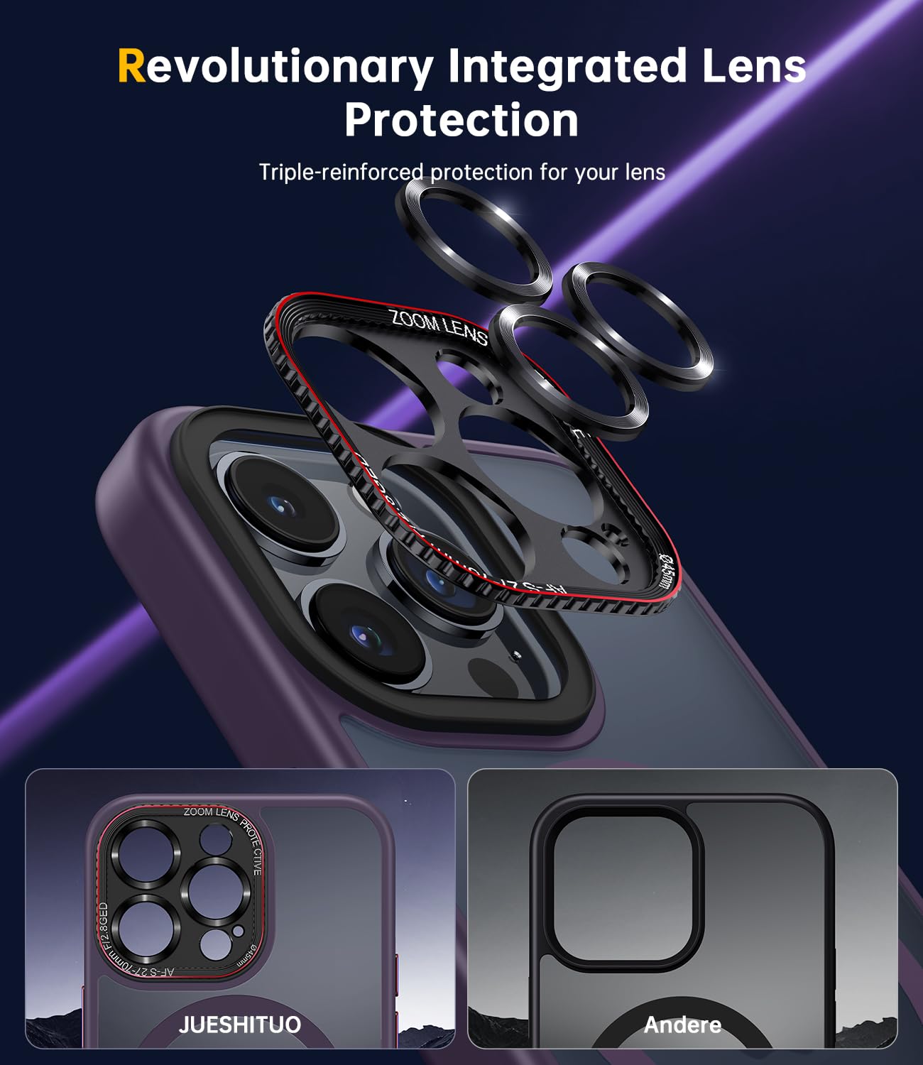 Jueshituo For Iphone 14 Pro Max Case With Integrated Camera Lens Protection, [Tailored For Magsafe] [Mil Grade Shockproof Defens