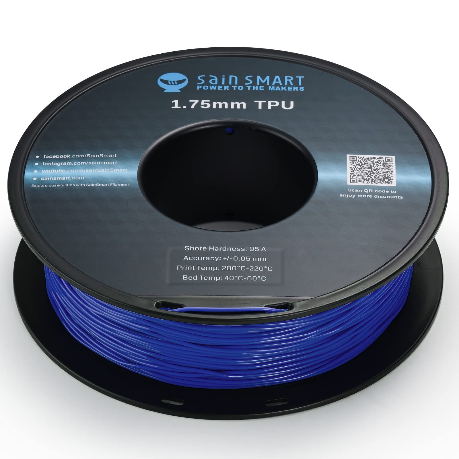 Sainsmart 1.75Mm Flexible Tpu 3D Printer Filament 800G Solid Color, Dimensional Accuracy +/- 0.05 Mm (Galaxy Blue)