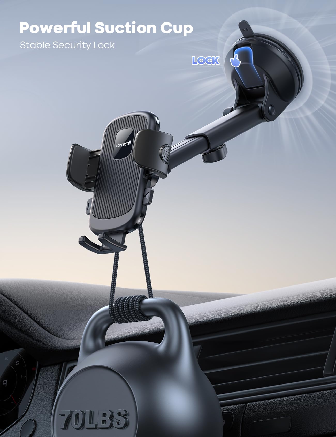 Lamicall Car Phone Holder   [Strongest Military Grade Suction Cup] 360 Rotation Phone Holders For Your Car Quick Release Adjusta