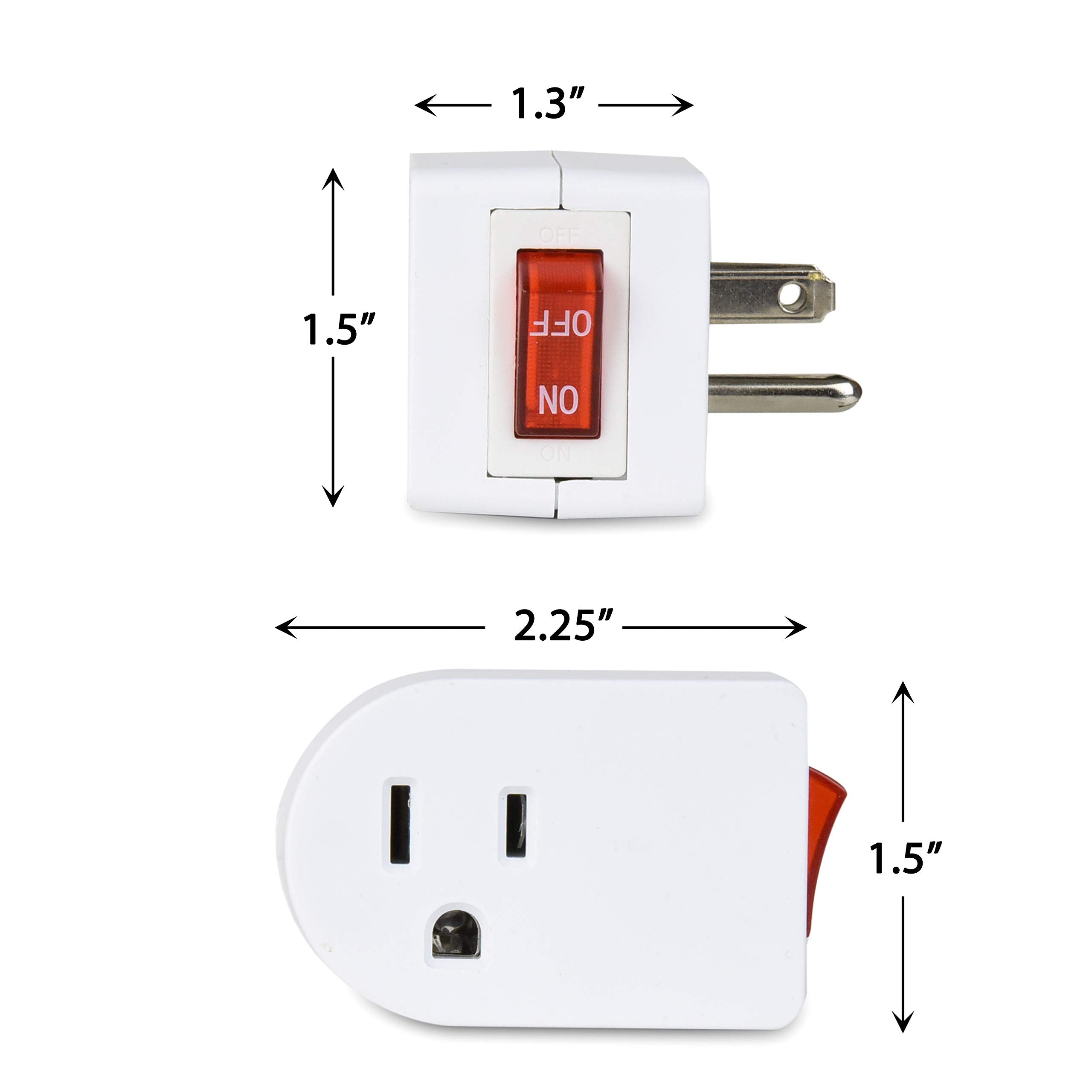 Electes 3 Prong Grounded Single Port Power Adapter With Red Indicator On/Off Switch {Value! 3 Pack}