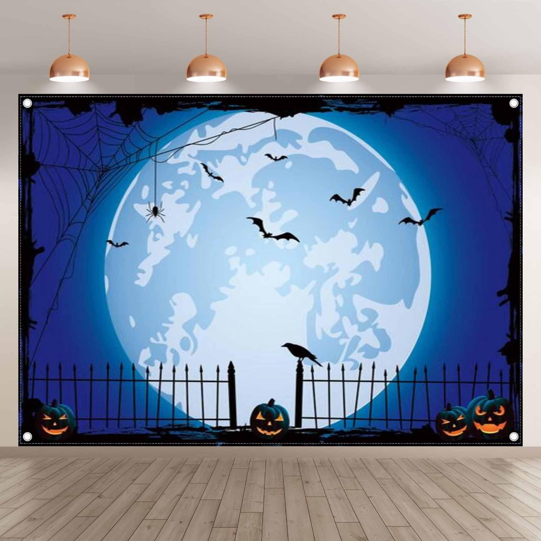 Swepuck 7X5Ft Blue Halloween Photo Backdrop For Parties Large Pumpkin Patch Moon Picture Photography Background Kids Witch Haunt