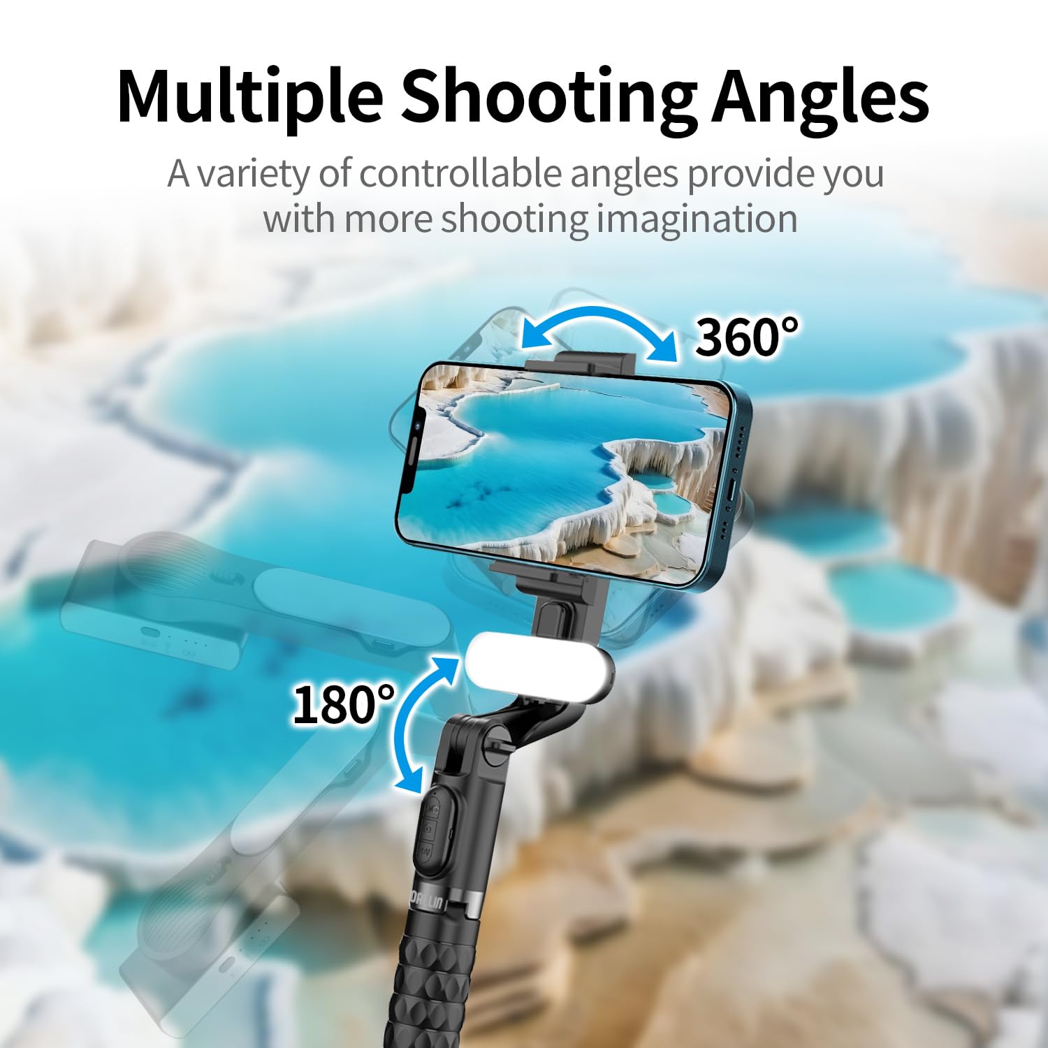 Toallin Gimbal Stabilizer For Smartphone, With Adjustable Fill Light, Remote Control, Retractable And Foldable Selfie Stick For