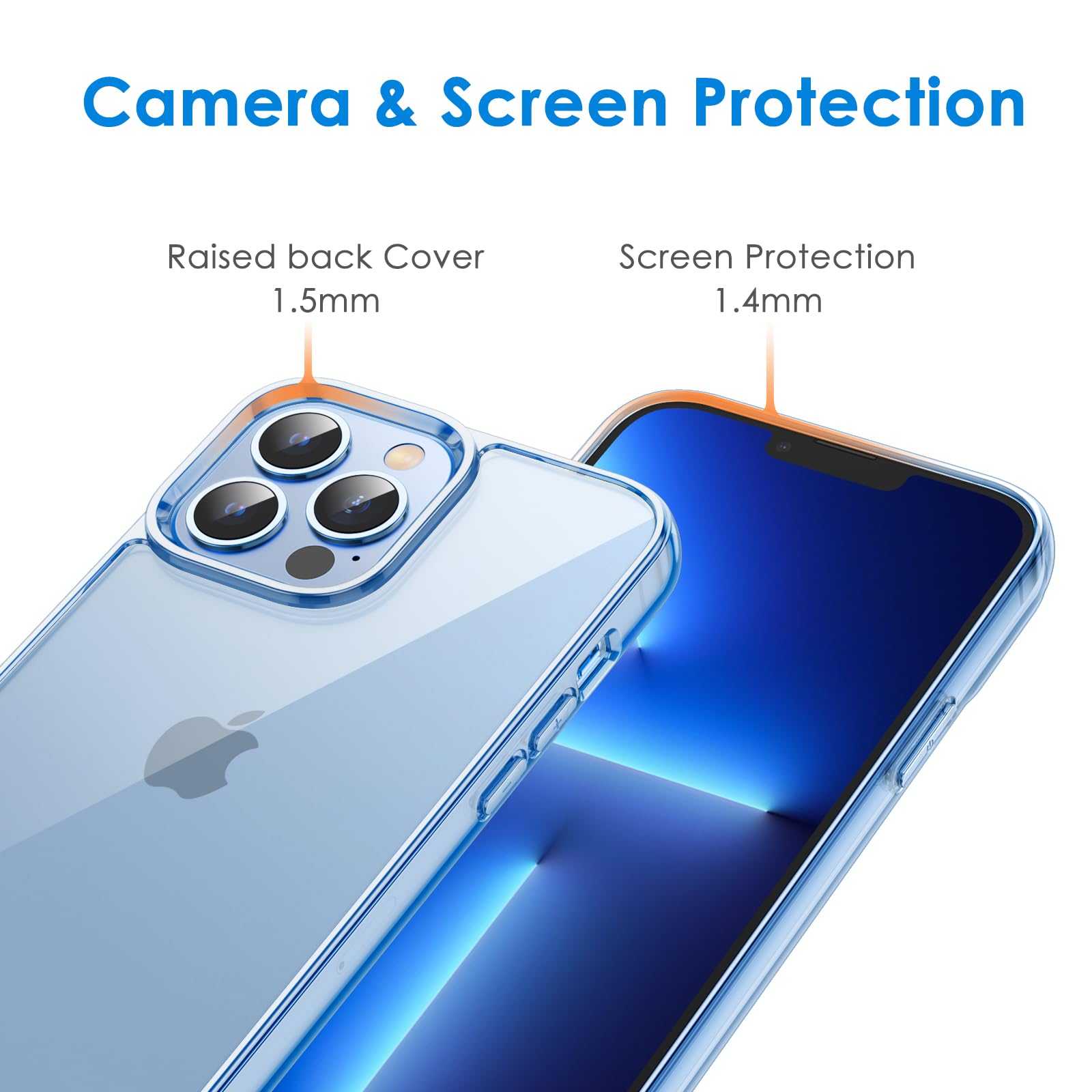 Jetech Case For Iphone 13 Pro Max 6.7 Inch, Non Yellowing Shockproof Phone Bumper Cover, Anti Scratch Clear Back (Sierra Blue)