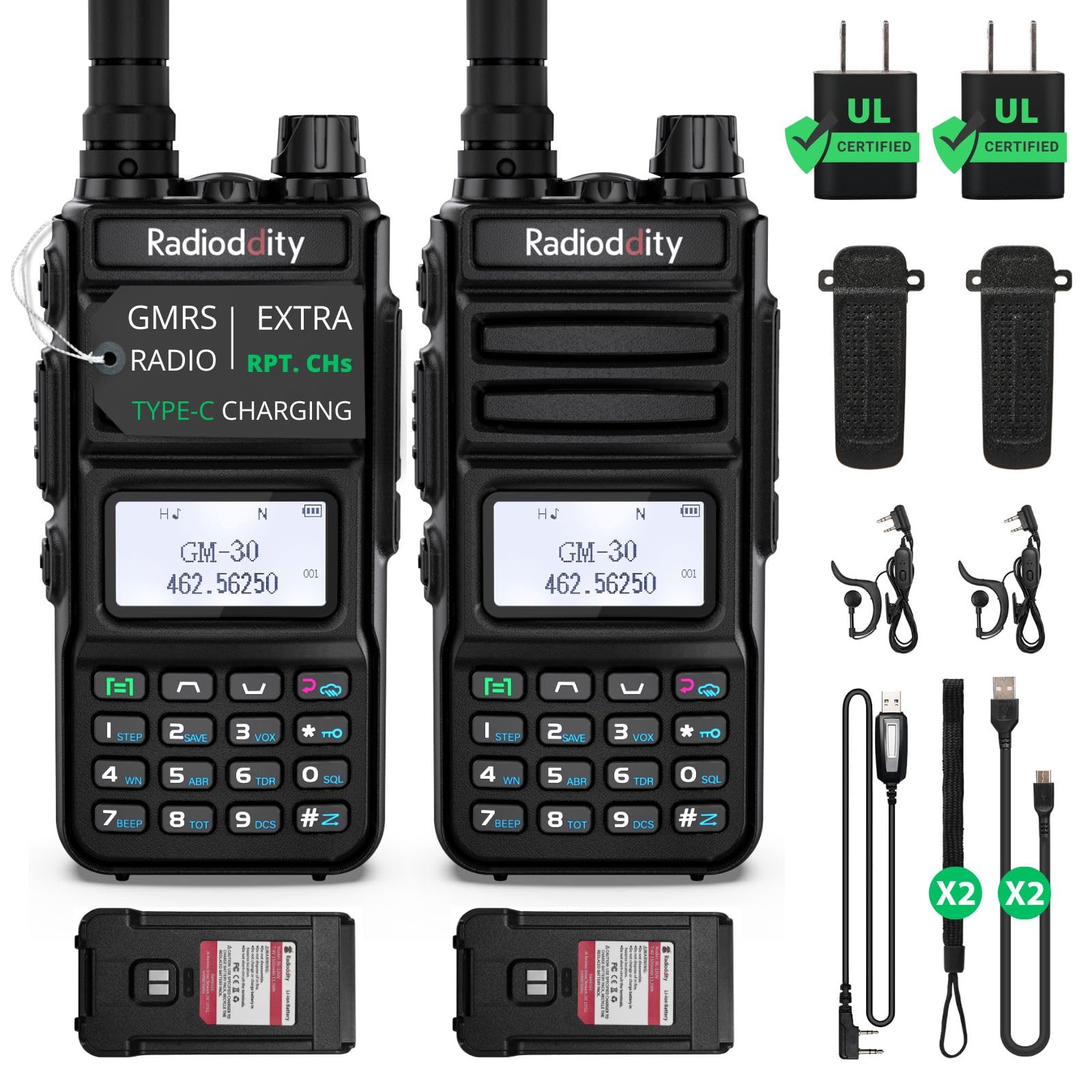 2 Pack Radioddity Gm 30 Gmrs Handheld Radio 5W Long Range Two Way Radio For Adults, Gmrs Repeater Capable, With Noaa Scanning & 