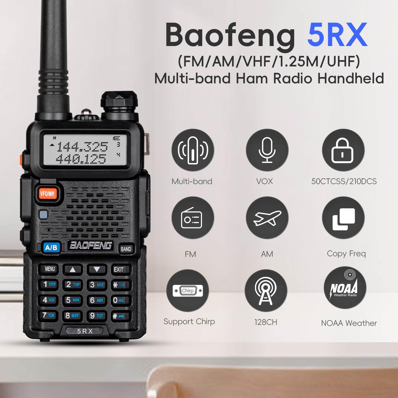 Baofeng 5Rx Ham Radio (Upgraded Of Uv-5R) Multi-Band Receiving Long Range Two Way Radio,Am/Fm Reception Walkie Talkies With Earp