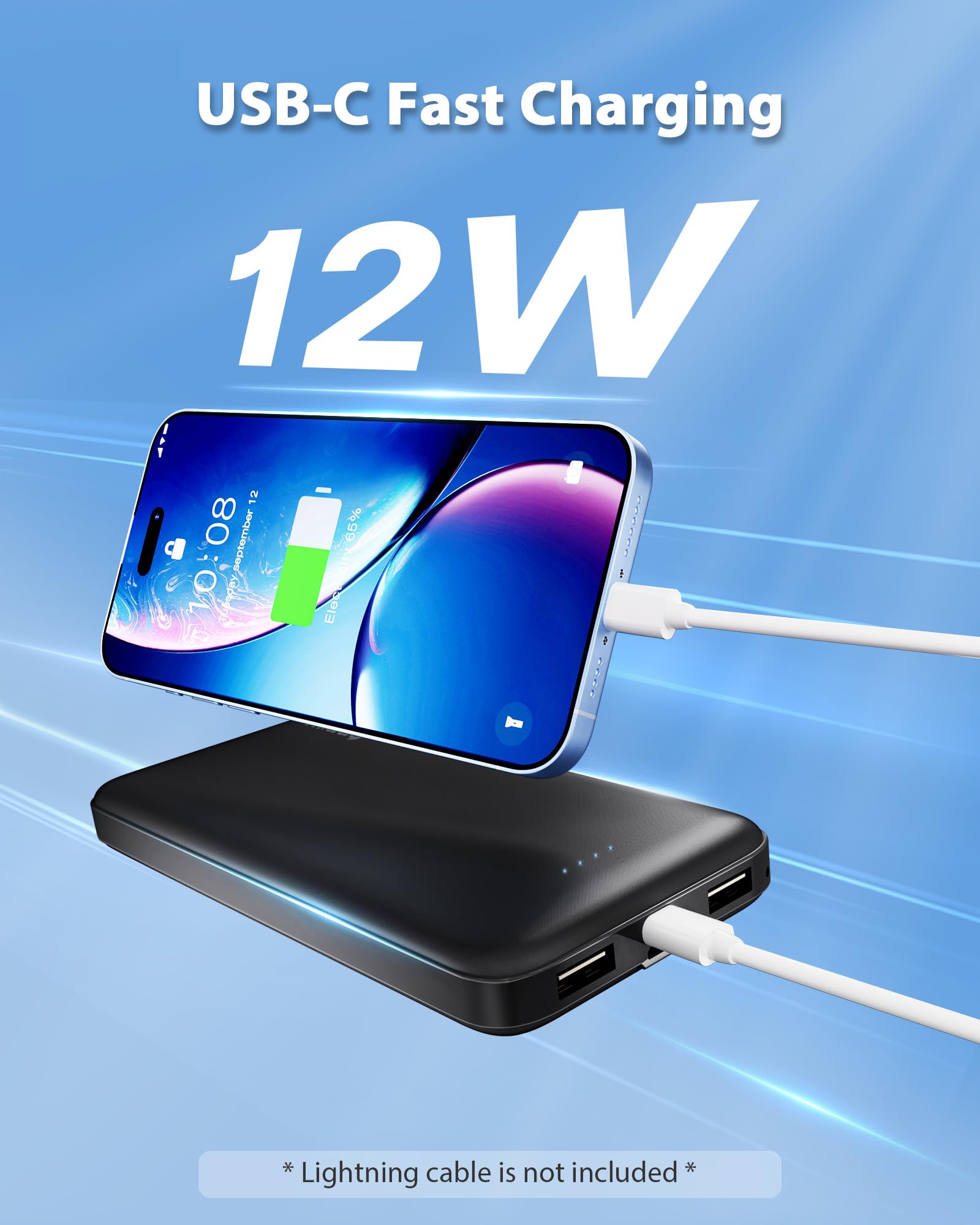 Miady 2 Pack 10000Mah Dual Usb Portable Charger, Usb C Fast Charging Power Bank, Backup Charger For Iphone 15/14/13, Galaxy S23/