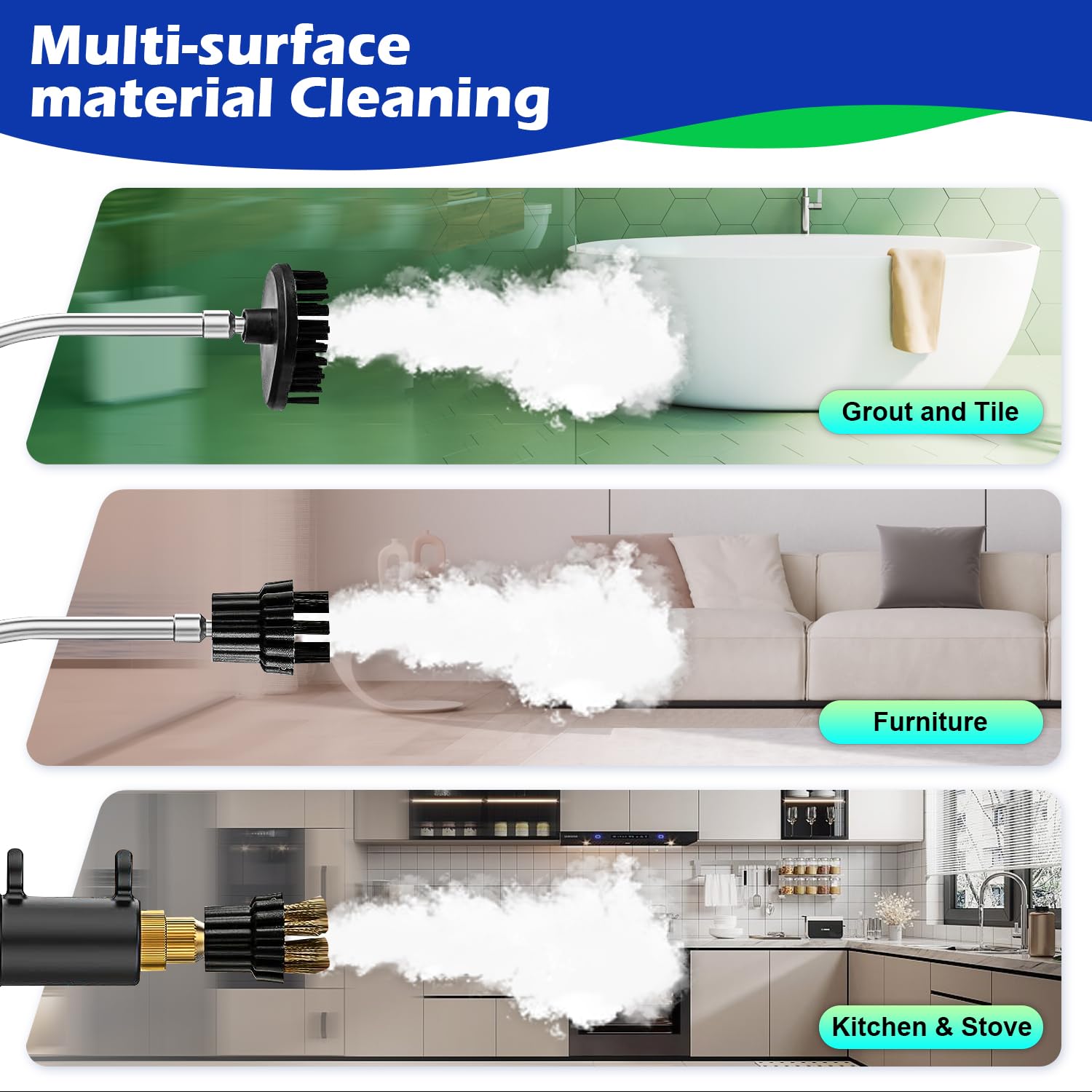 Flgocexs Handheld Steam Cleaner,2500W Pressurized Steam Cleaner With 3 Brush Heads Portable Steamer For Cleaning Multi Surface S