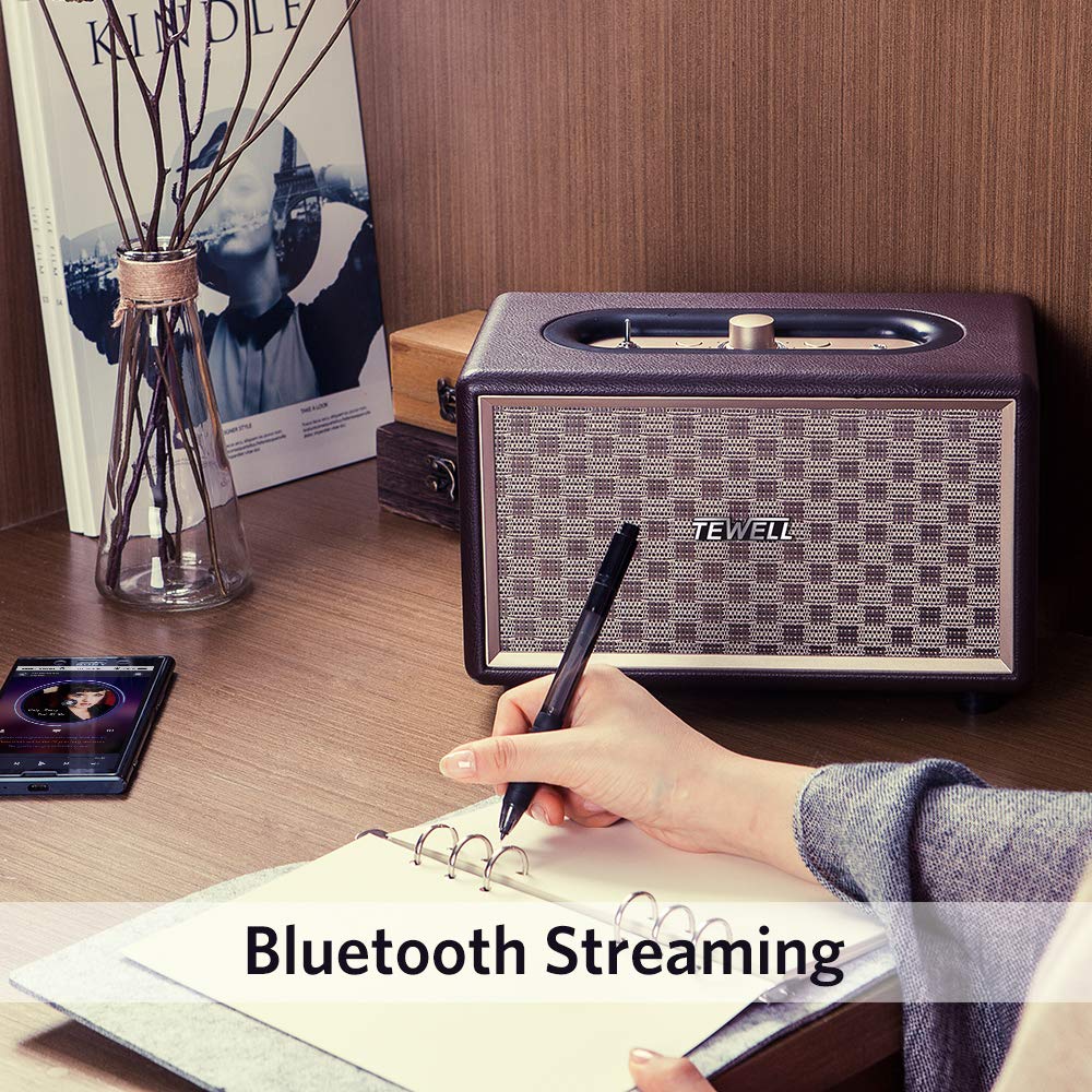 Tewell Vintage Bluetooth Speakers With Bass Enhanced Technology, Wireless & 3.5Mm Aux Input For Cellphone, Ac Powered (Upgraded