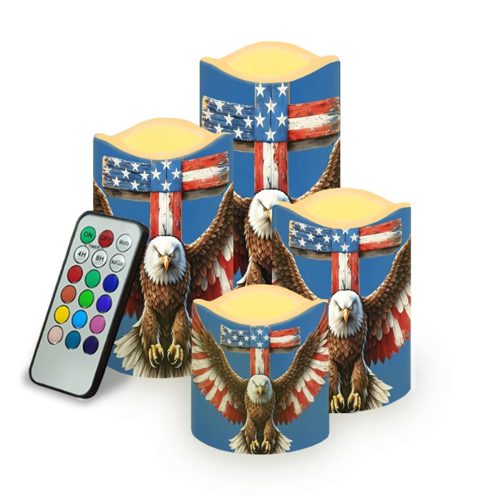 Uorisanigo Independence Day Flameless LED Candles Set of 4 with Remote Control American Flag Patriotic Battery Operated Decorati