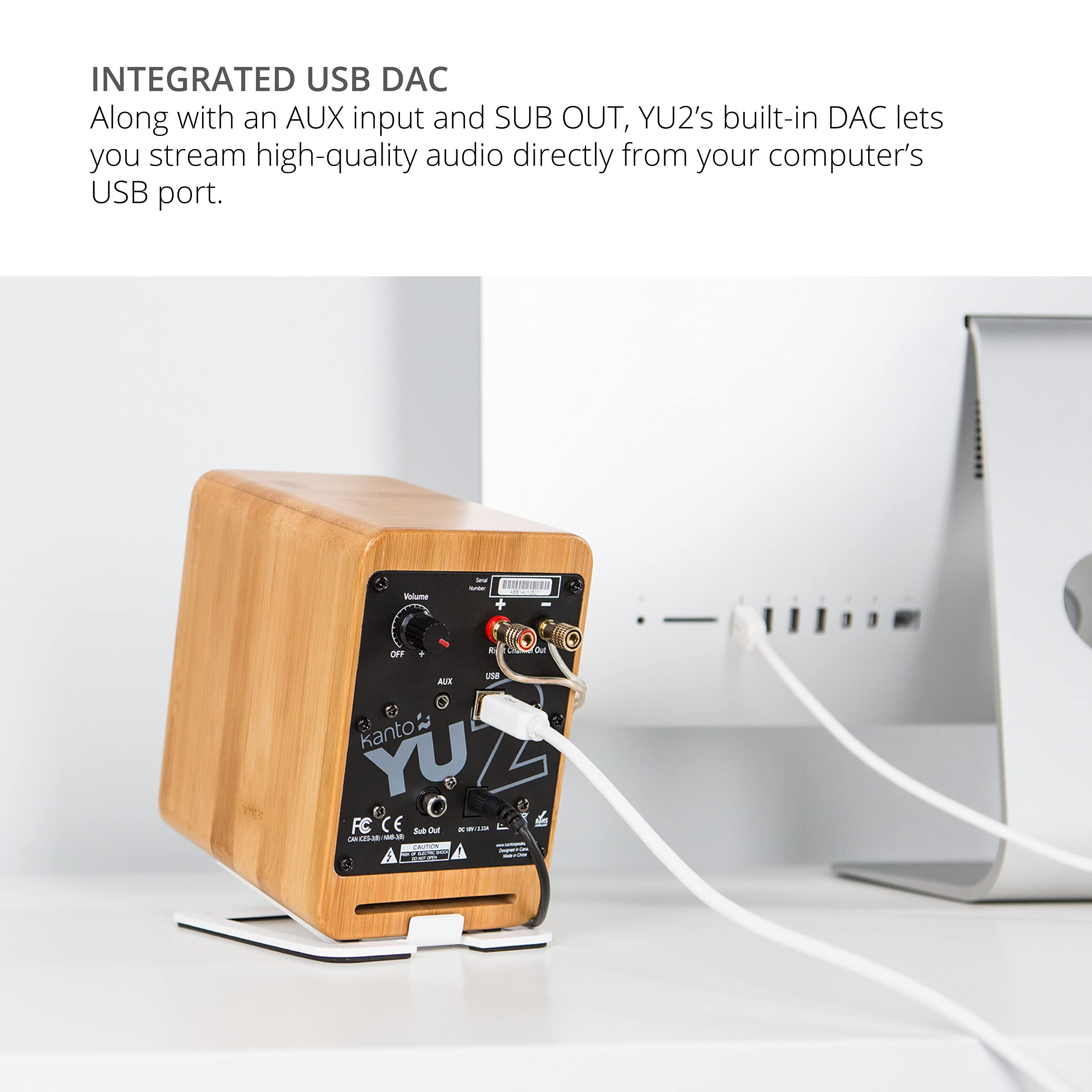 Kanto Yu2Walnut Powered Desktop Computer Speakers | 3'' Drivers | 3/4'' Tweeter | 50 W Rms | Built In Usb Dac & Aux Input | Sub