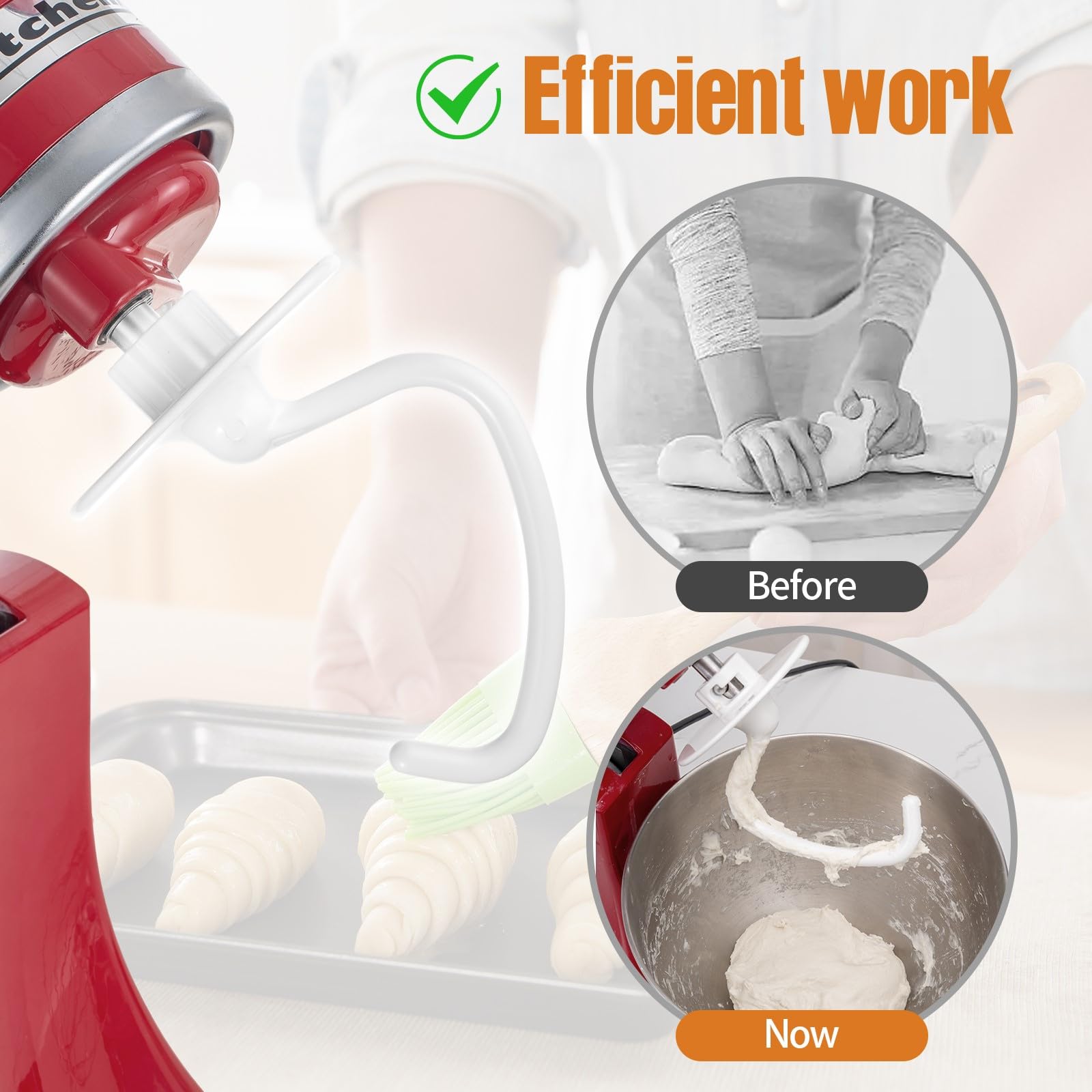 K45Dh Coated Dough Hook For Kitchenaid Mixer, Attachment For Kitchen Aid K45 K45Ss Ksm90 Ksm150 Tilt Head Stand Mixers, 4.5/5.0