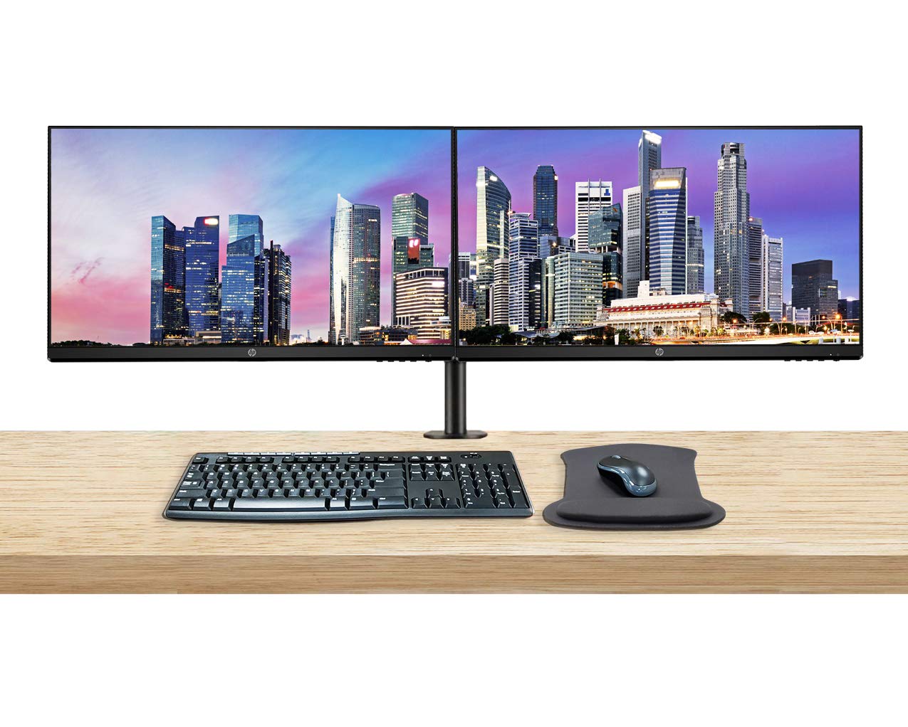 Hp V27I 27 Inch Fhd Ips Led-Backlit Lcd 2-Pack Monitor Bundle With Hdmi, Blue Light Filter, Dual Monitor Stand, Mk270 Wireless K