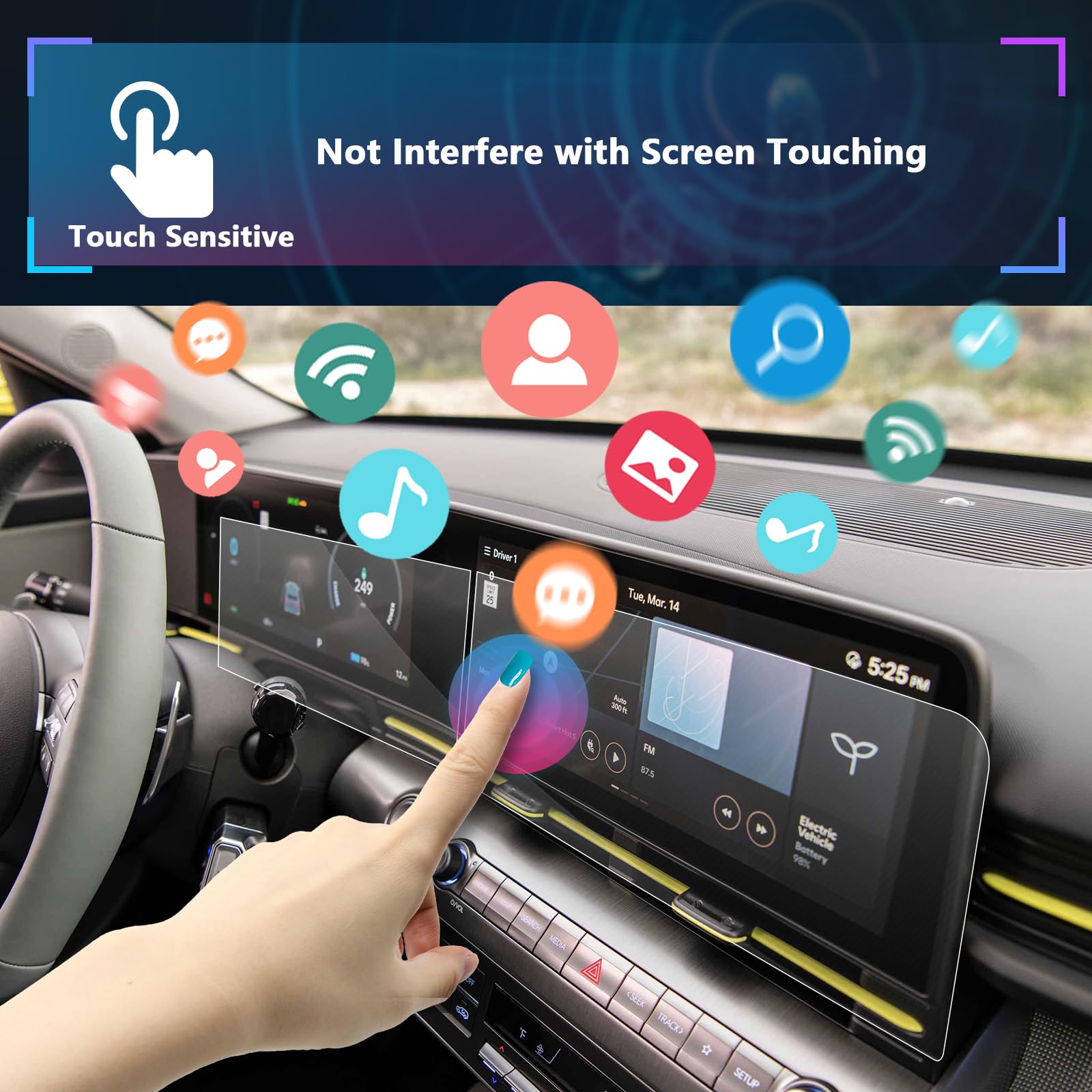 Sxcy For 2024 2025 Hyundai Kona Accessories(Se Sel Limited N Line) 2024 2025 Kona Instrument+Gps Navigation Touch Screen Protector[2+2 Pcs Apart Nano Protectors]