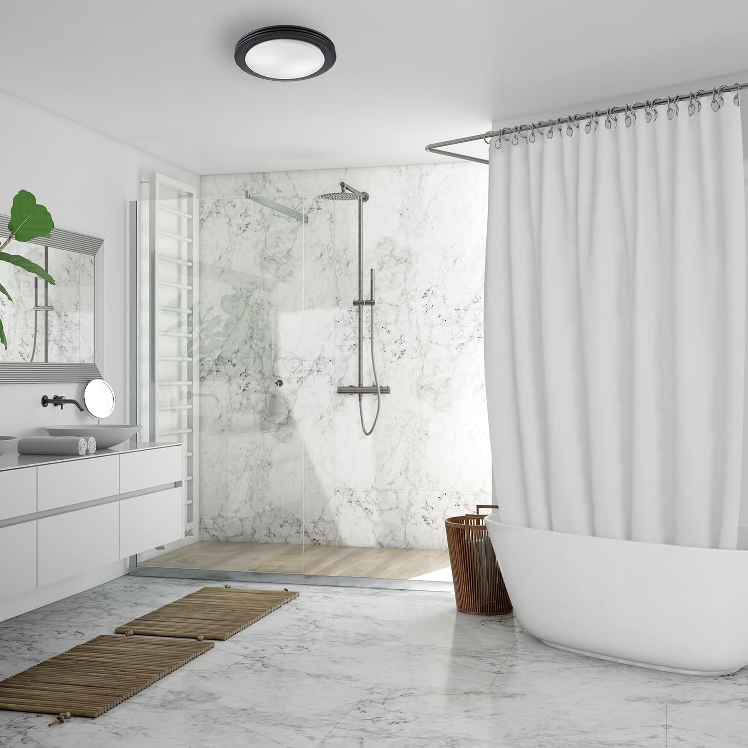 HUNTER Saturn Bathroom Ventilation Exhaust Fan & Light, 80 CFM, Matte Black, Model 90054z, Glass Material