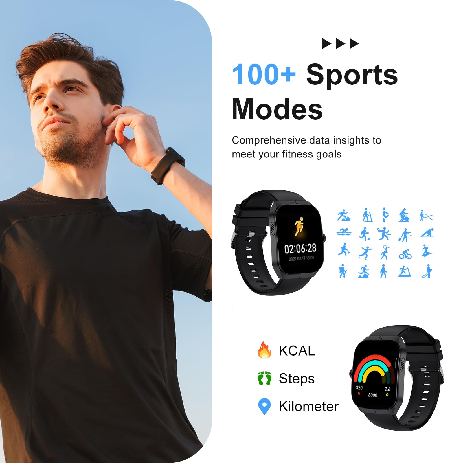 Aisenflixs Curved Screen Smart Watch, Sport Fitness Tracker, Call Message Notification, Health Monitoring, For Android Ios