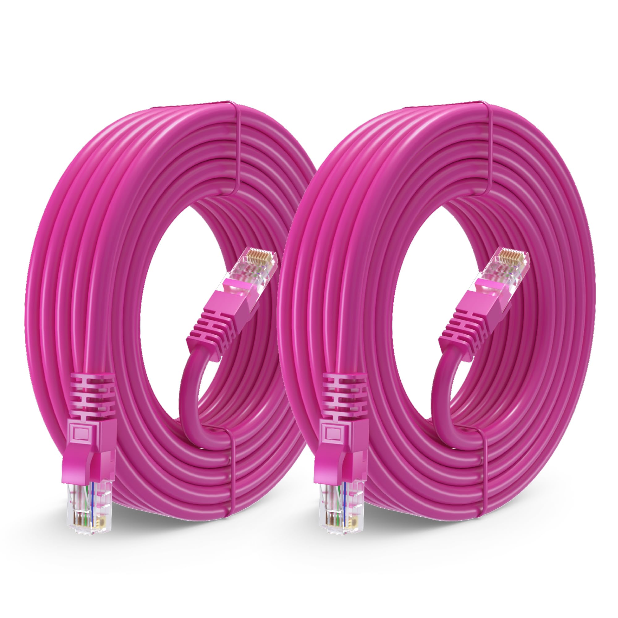 Maximm Cat 6 Ethernet Cable 25 Ft (2 Pack)   High Speed Lan Cable, Internet Cable, Patch Cable, And Network Cable   Utp, 10Gbps, 550Mhz Cat6 Cable   Pink