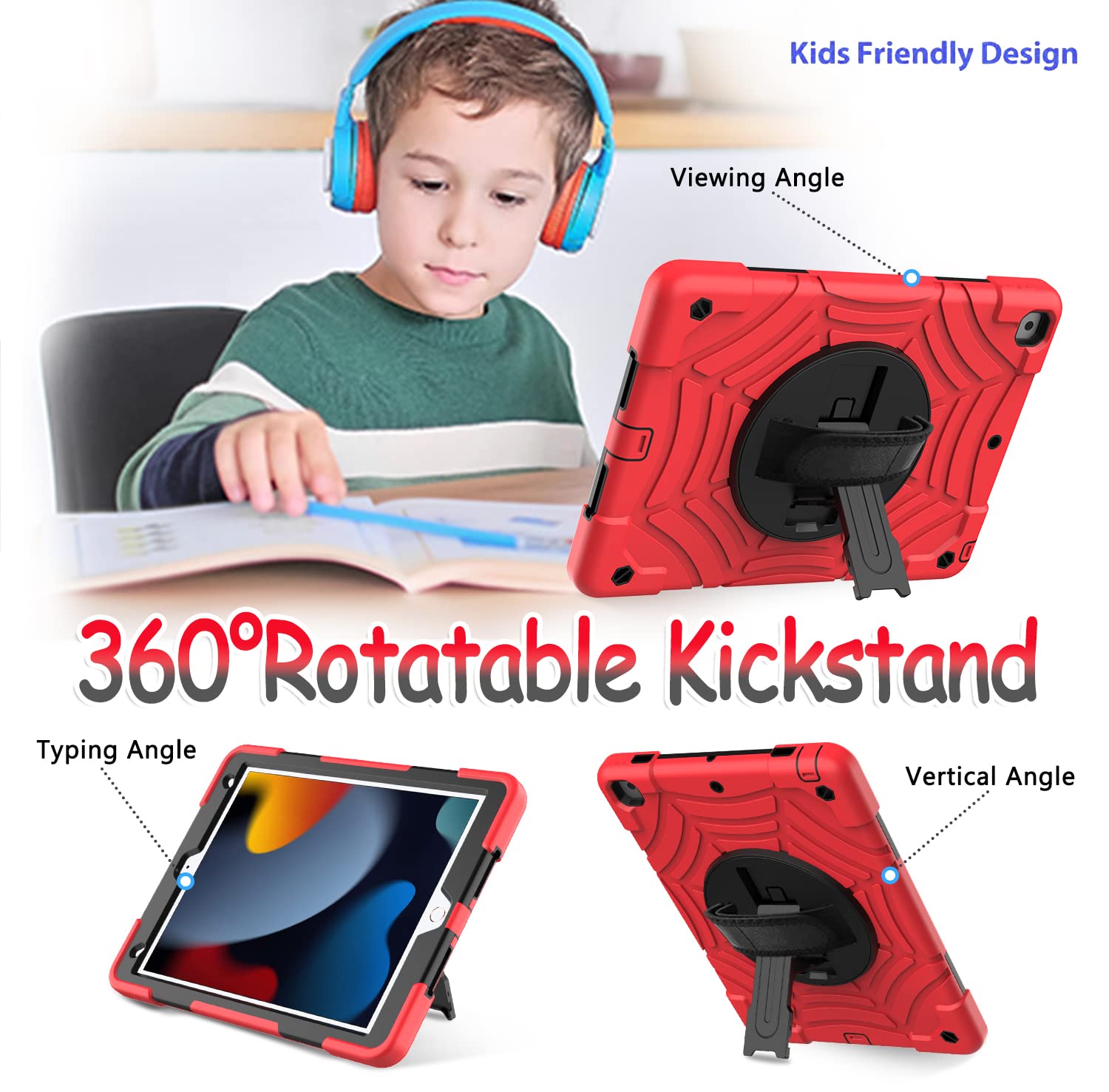 Bmouo Case For Ipad 9Th/8Th/7Th Generation  10.2 Inch 2021/2020/2019 With Screen Protector, 360 Rotating Stand Hand & Shoulder S