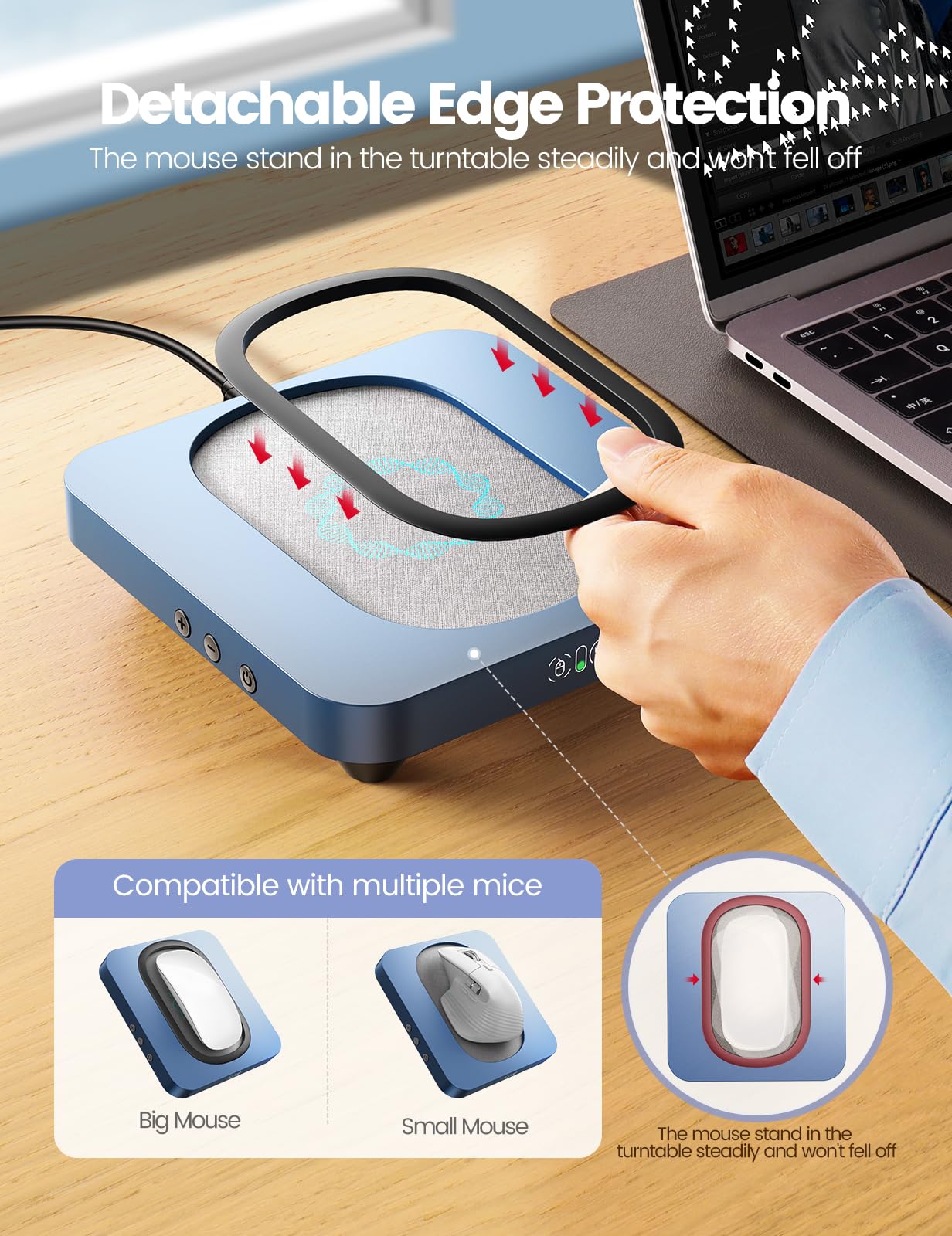 Vaydeer Enlarged Turntable Mouse Mover, Max 3 Mouse Jiggler With Adjustable Intervals User Friendly Buttons And Led Display Mous