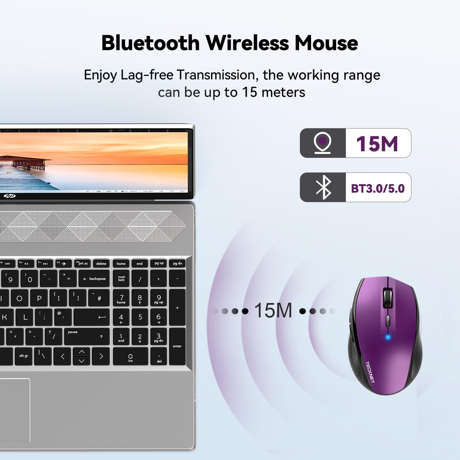 Tecknet Bluetooth Mouse, 3200 Dpi Wireless Mouse, 2 Year Battery Computer Mouse 6 Adjustable Dpi, 6 Buttons Compatible With Lapt