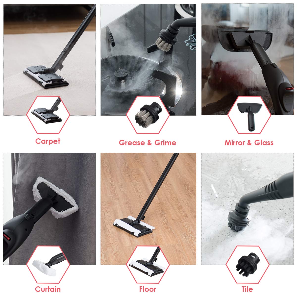 Costway 2000W Multipurpose Steam Cleaner With 19 Accessories, Household Steamer With 1.5L Tank For Cleaning, Heavy Duty Rolling