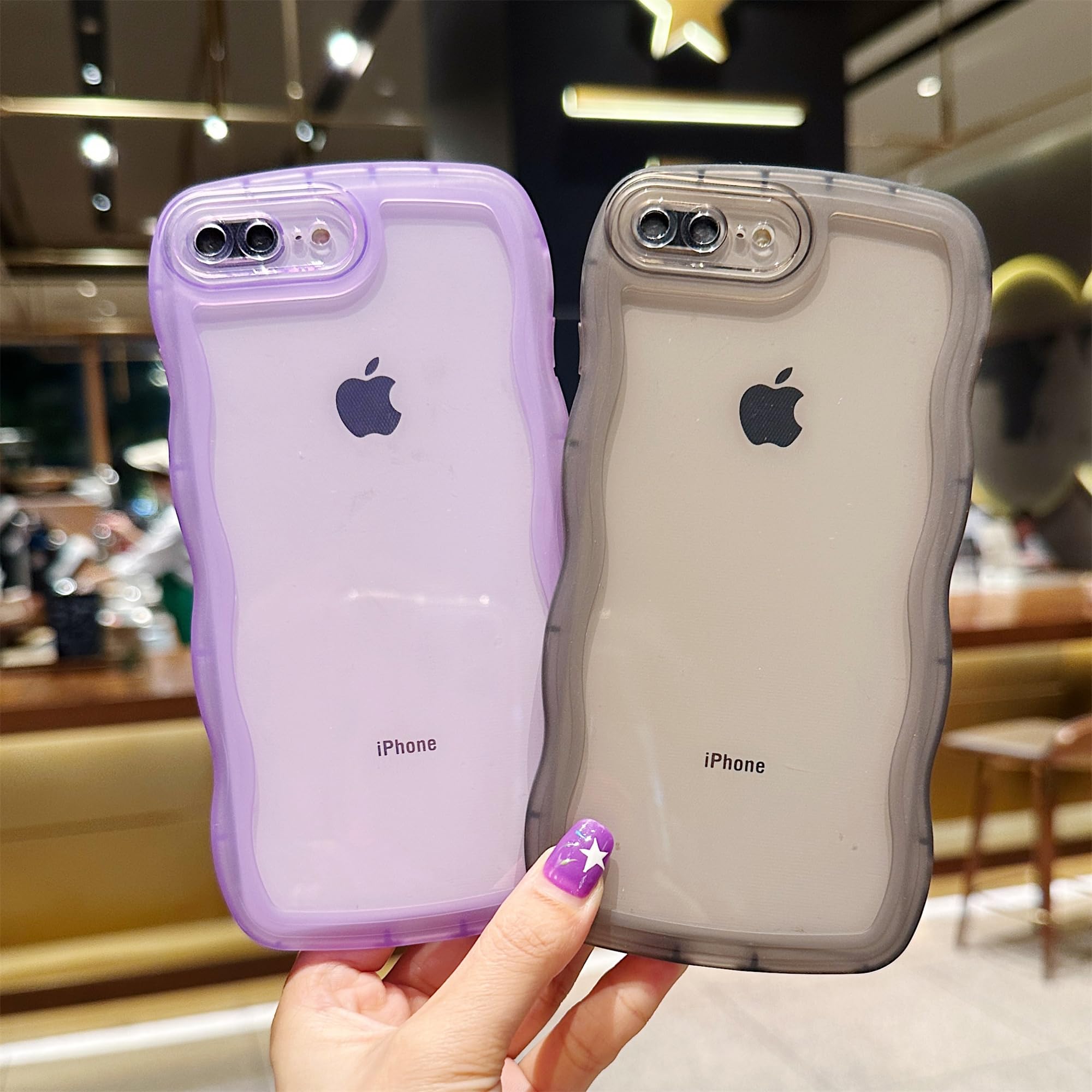 Skylmw Compatible With Iphone 7 Plus/8 Plus Case 5.5'', Cute Kawaii Curly Wave Frame Shape Soft Silicone Shockproof Protective P