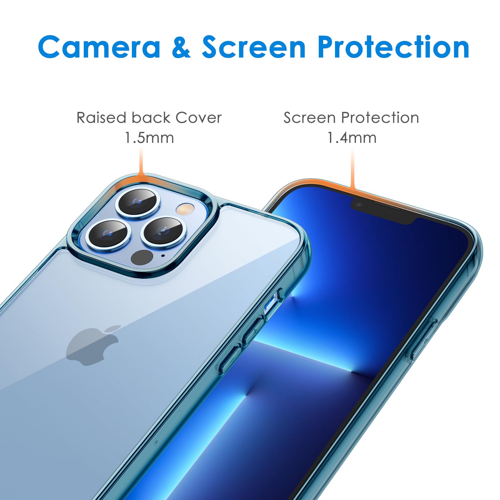 Jetech Case For Iphone 13 Pro 6.1 Inch, Non Yellowing Shockproof Phone Bumper Cover, Anti Scratch Clear Back (Navy Blue)