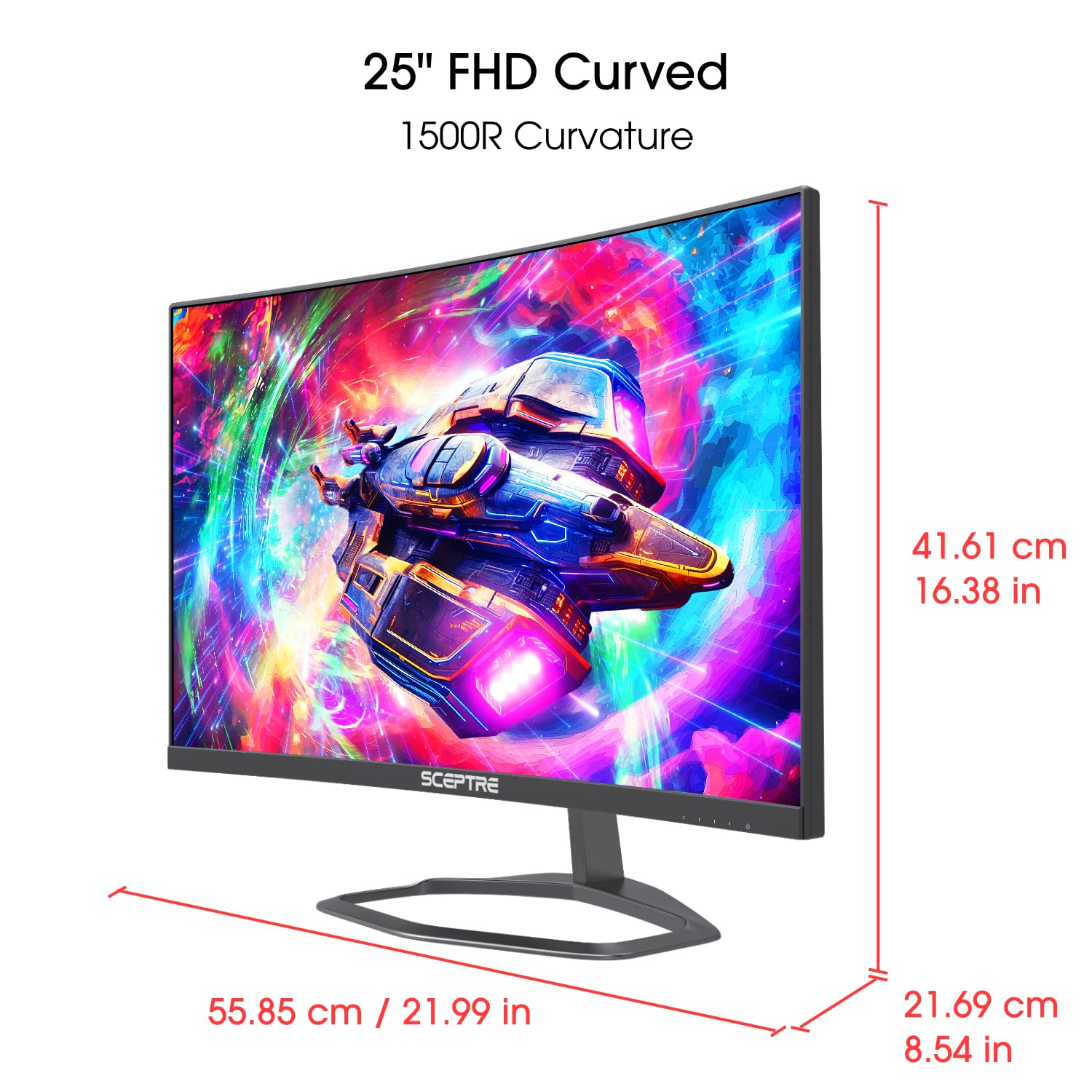Sceptre Curved 24.5-Inch Gaming Monitor Up To 240Hz 1080P R1500 1Ms Displayport X2 Hdmi X2 Blue Light Shift Build-In Speakers, M