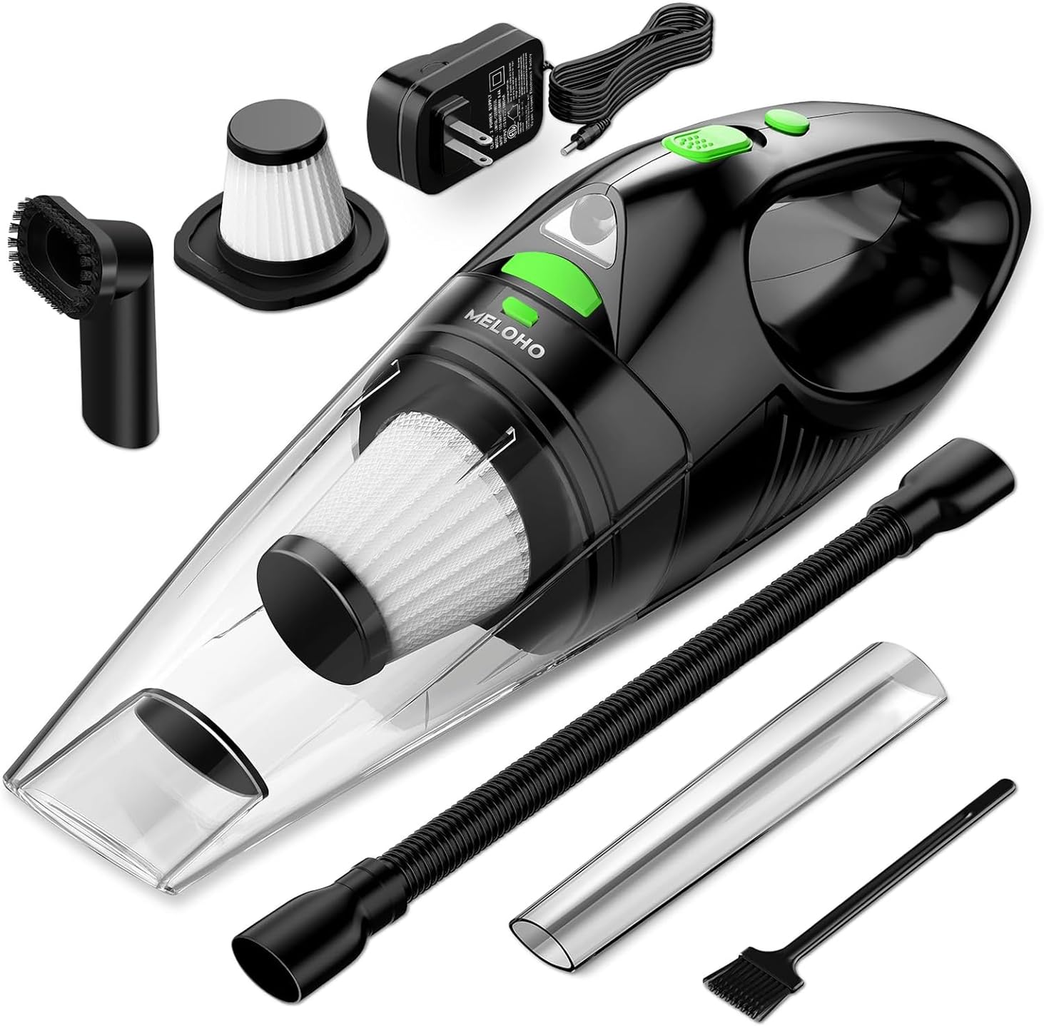 Meloho Car Vacuum Cleaner High Power, Portable Handheld Vacuum Cordless Rechargeable With Fast Charge Tech, Huge Motor & Large C