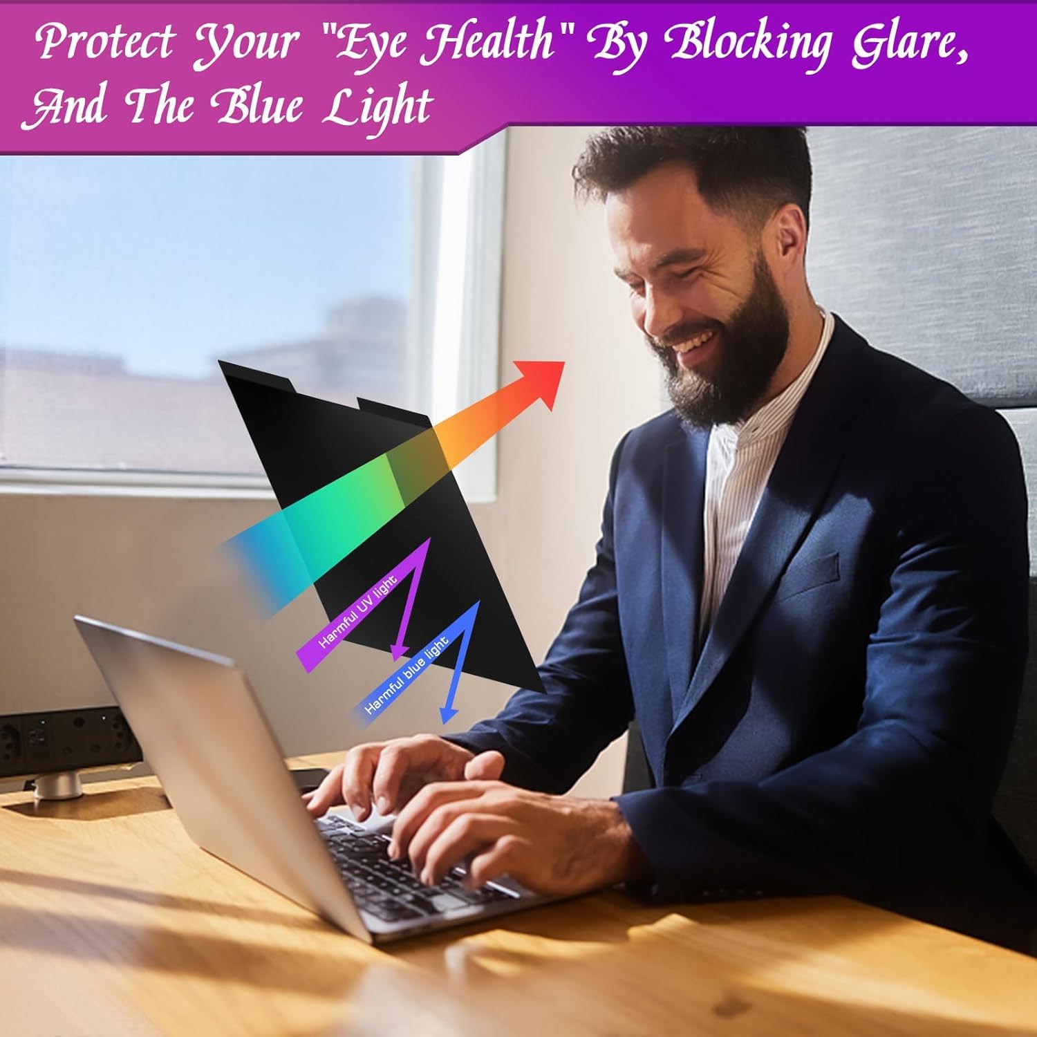 Pys Magnetic Laptop Privacy Screen 14 Inch 16:10   Computer Monitor Privacy Shield, Anti Glare Blue Light Filter, Removable Priv
