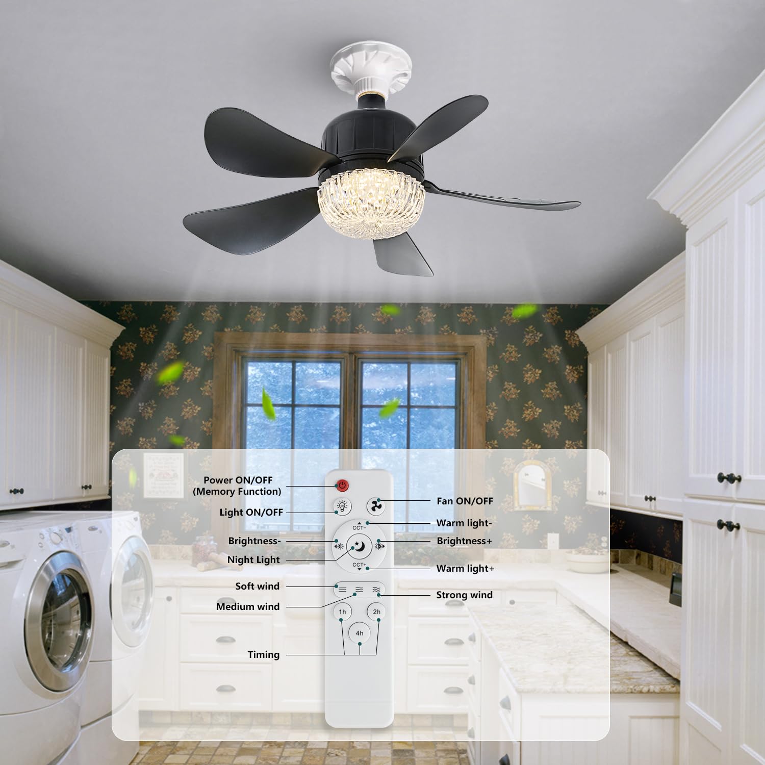 18'' Socket Fan Light With Remote, Dimmable Led Ceiling Fans With Lights, Screw In Socekt Fans And 1 Socket Extender, 3 Colors 3