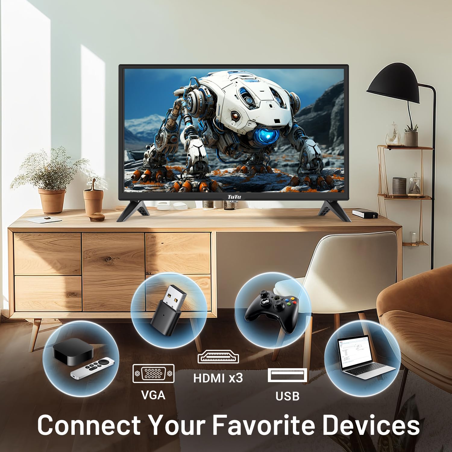 Tutu 24 Inch Tv With Dvd Player Built In, 720P Hd Led Small Flat Screen Tv With 3 Hdmi, Usb, Optical Vga, Operate Simply Non Sma