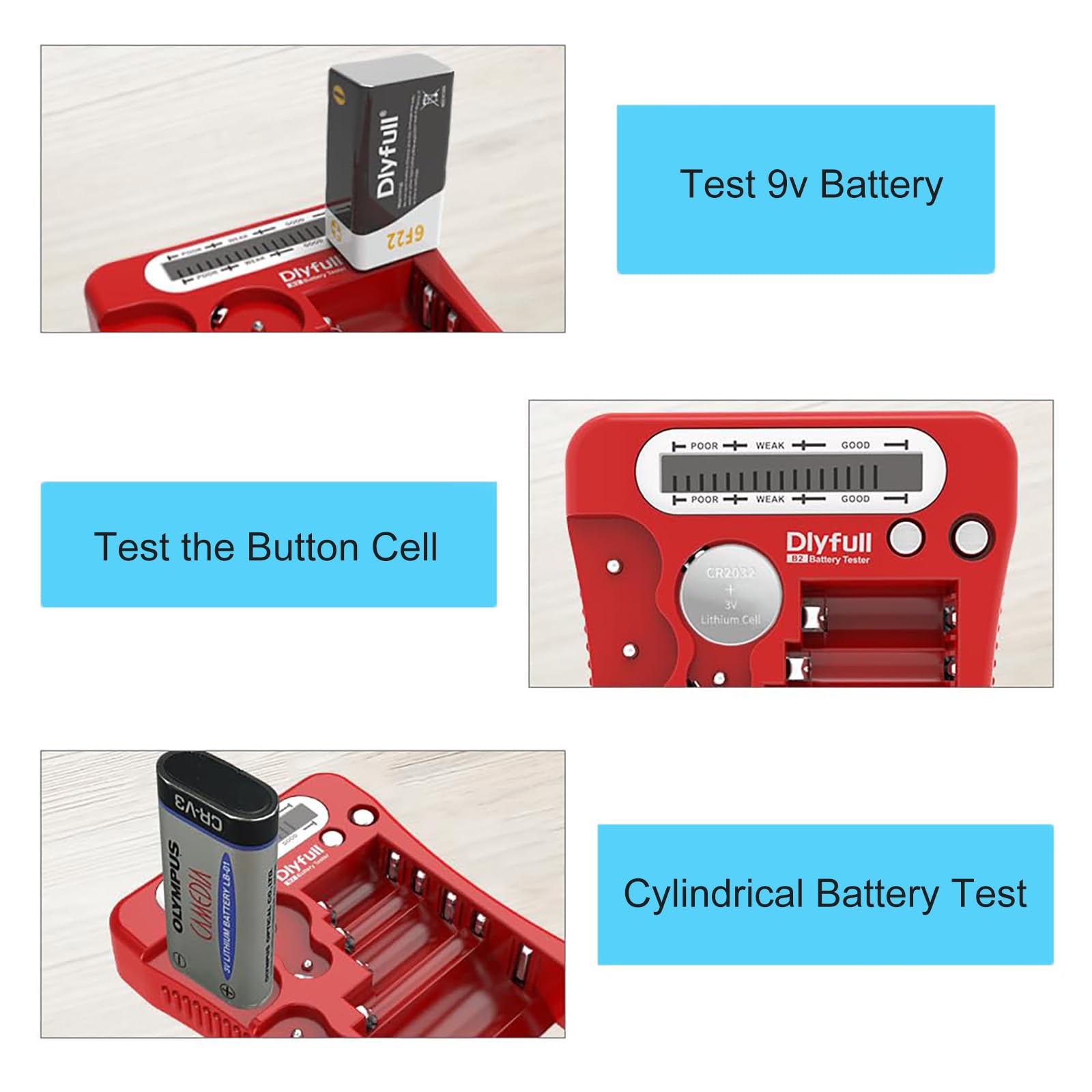 Dlyfull Battery Tester, Lcd Display Universal Battery Checker For Aa Aaa C D 9V Cr2032 Cr123A Cr2 Crv3 2Cr5 Crp2 1.5V/3V Button