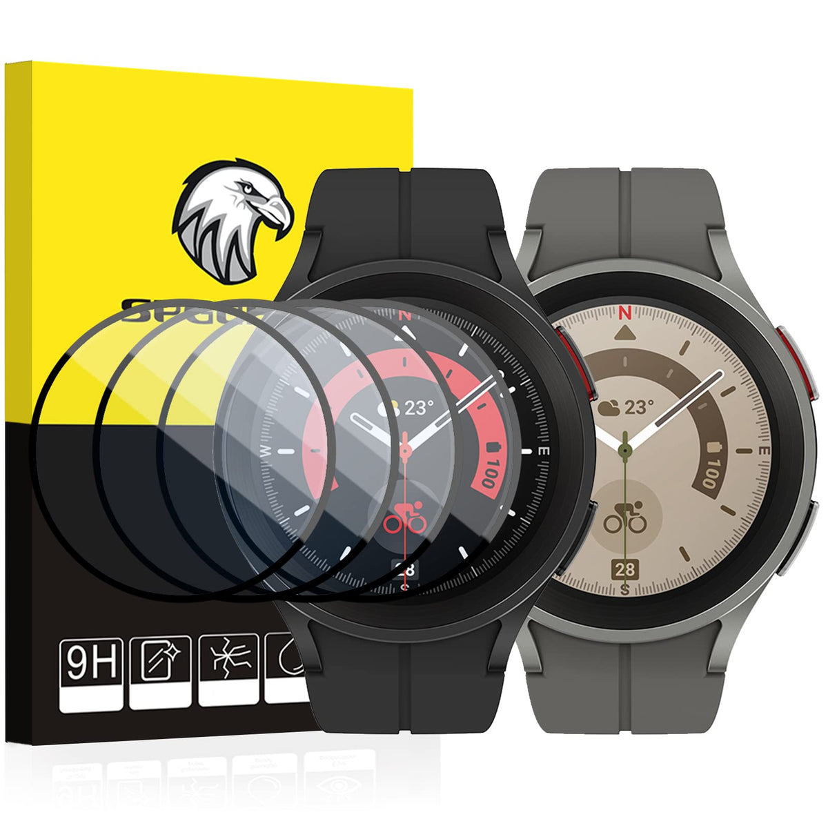 [4 Pack] Updated Spguard Full Protective Screen Protector For Galaxy Watch 5 Pro 45Mm,Tempered Glass Film All Around Coverage Co