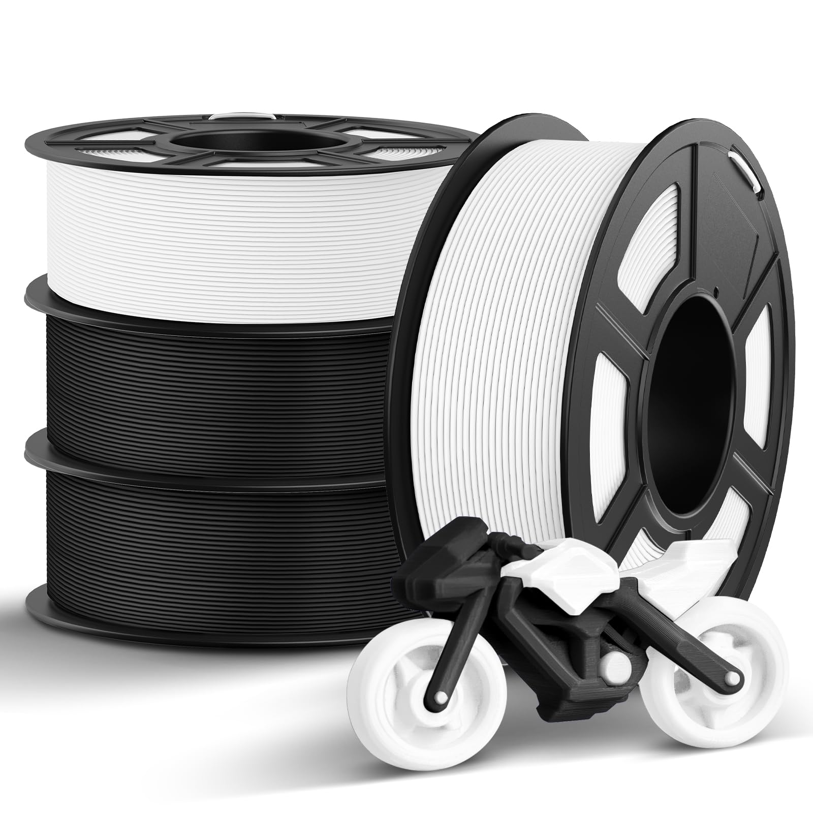 TECBEARS Rapid PETG Filament Bundle,High Speed 3D Printer Filament 4KG, High Toughness PETG, Pack of 4, Black+Black+White+White