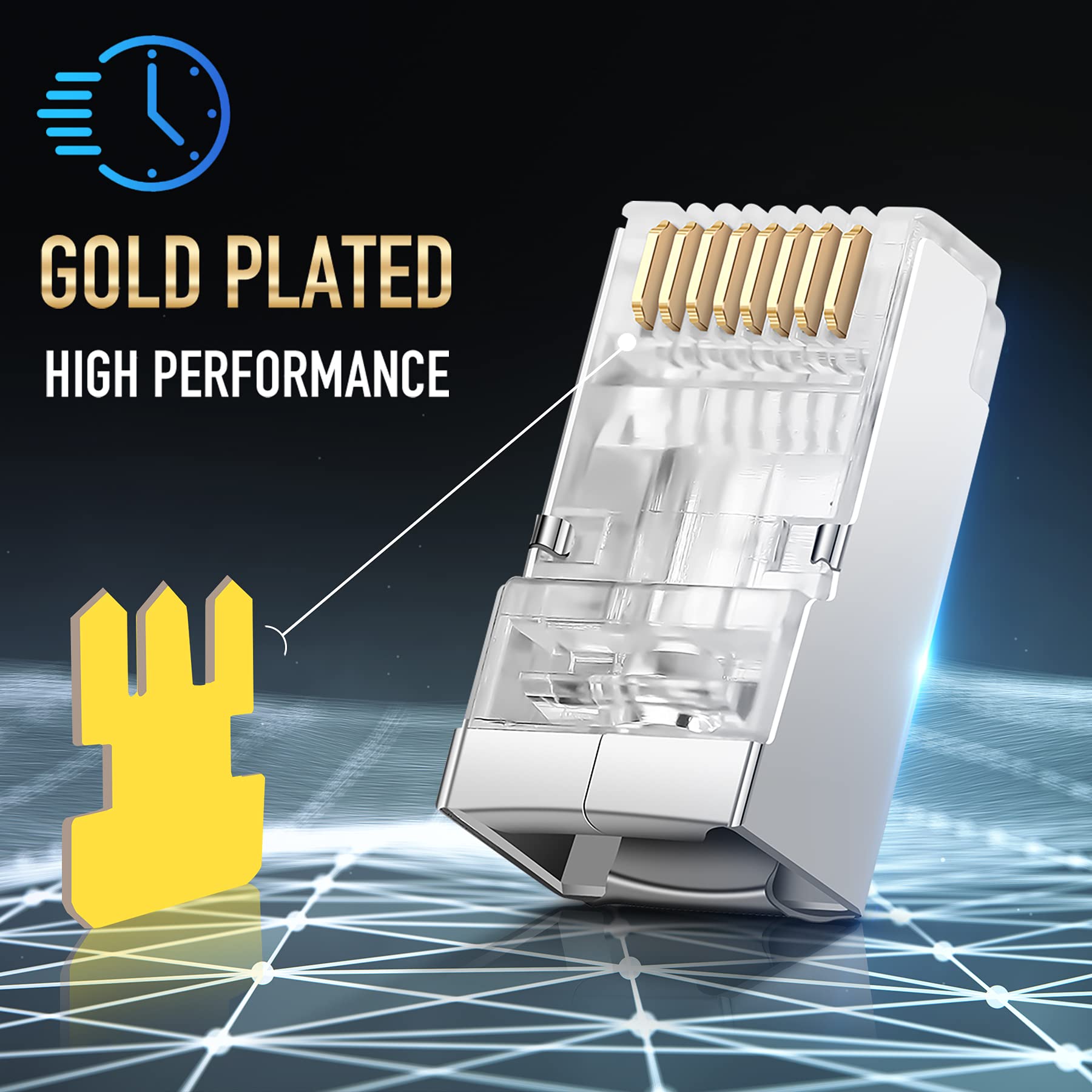 Jodroad Shielded Rj45 Cat6 Cat 6A Connectors   Pass Through Connector Gold Plated 3 Prong 8P8C Modular Plugs For Ftp/Stp Strande
