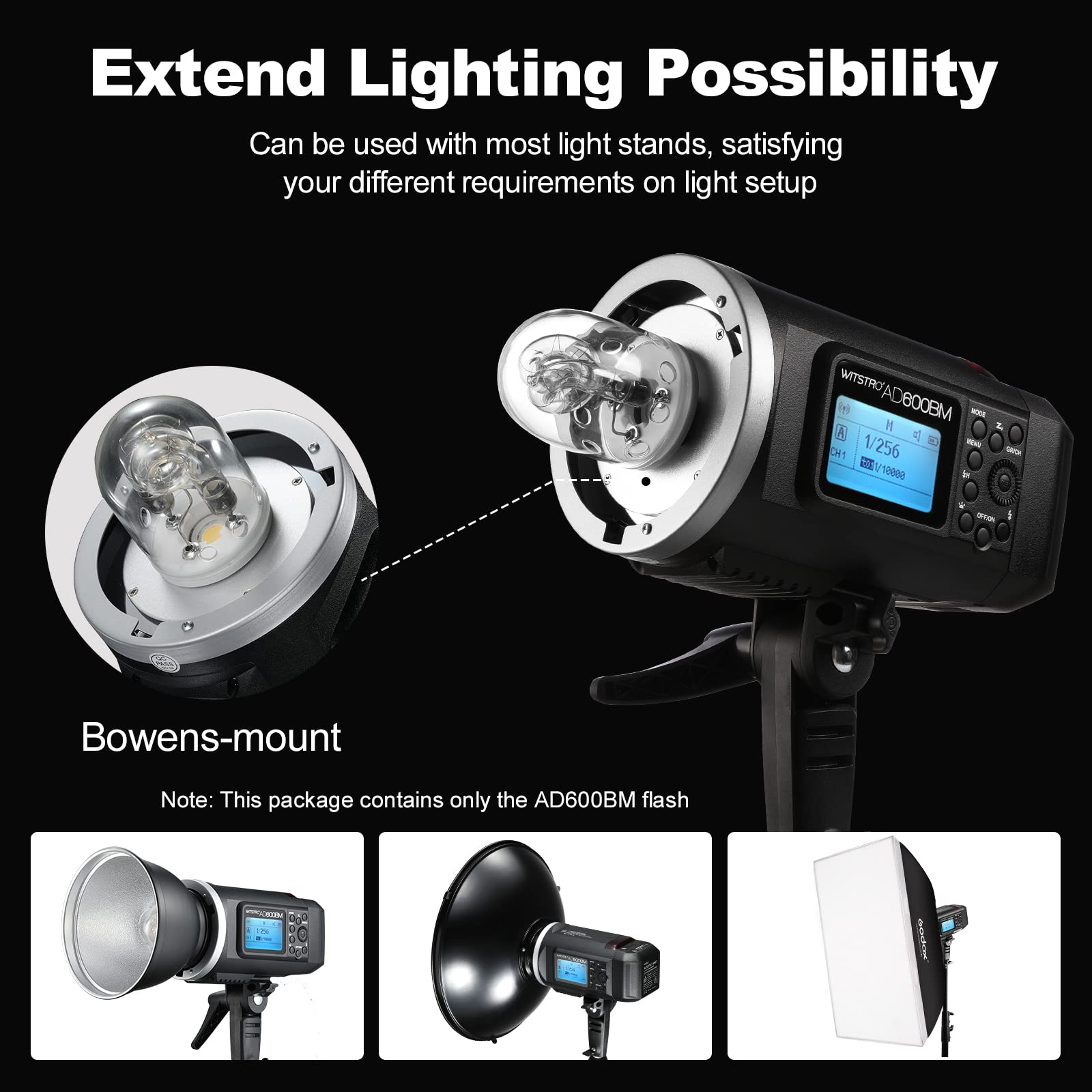 Godox Ad600Bm Bowens Mount 600Ws Gn87 High Speed Sync Outdoor Flash Strobe Light With 2.4G Wireless X System, 8700Mah Battery To