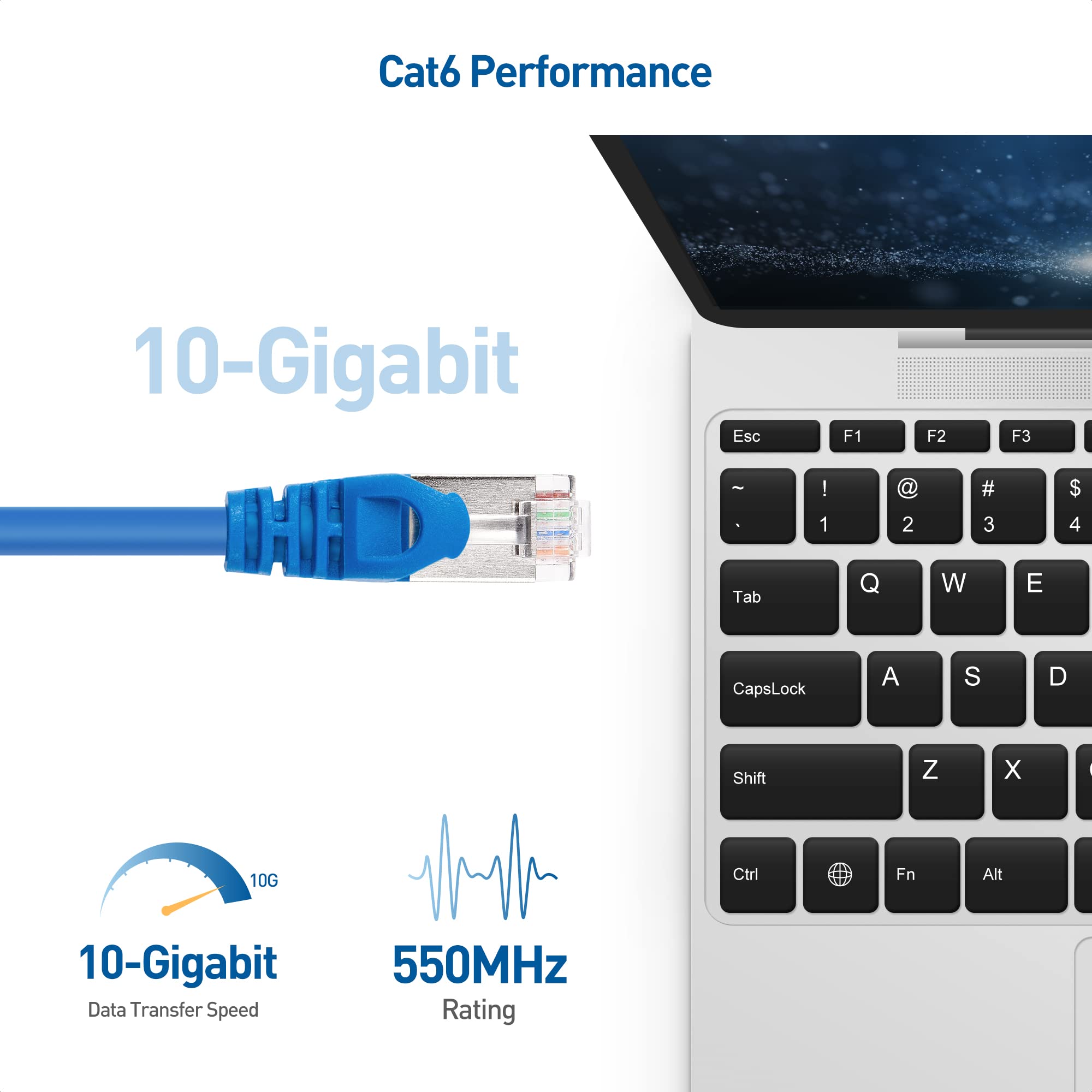 Cable Matters 10Gbps Snagless Shielded Cat 6A Ethernet Cable   50ft, Cat 6A Cable, Cat6A Cord, Ethernet Cord, Blue